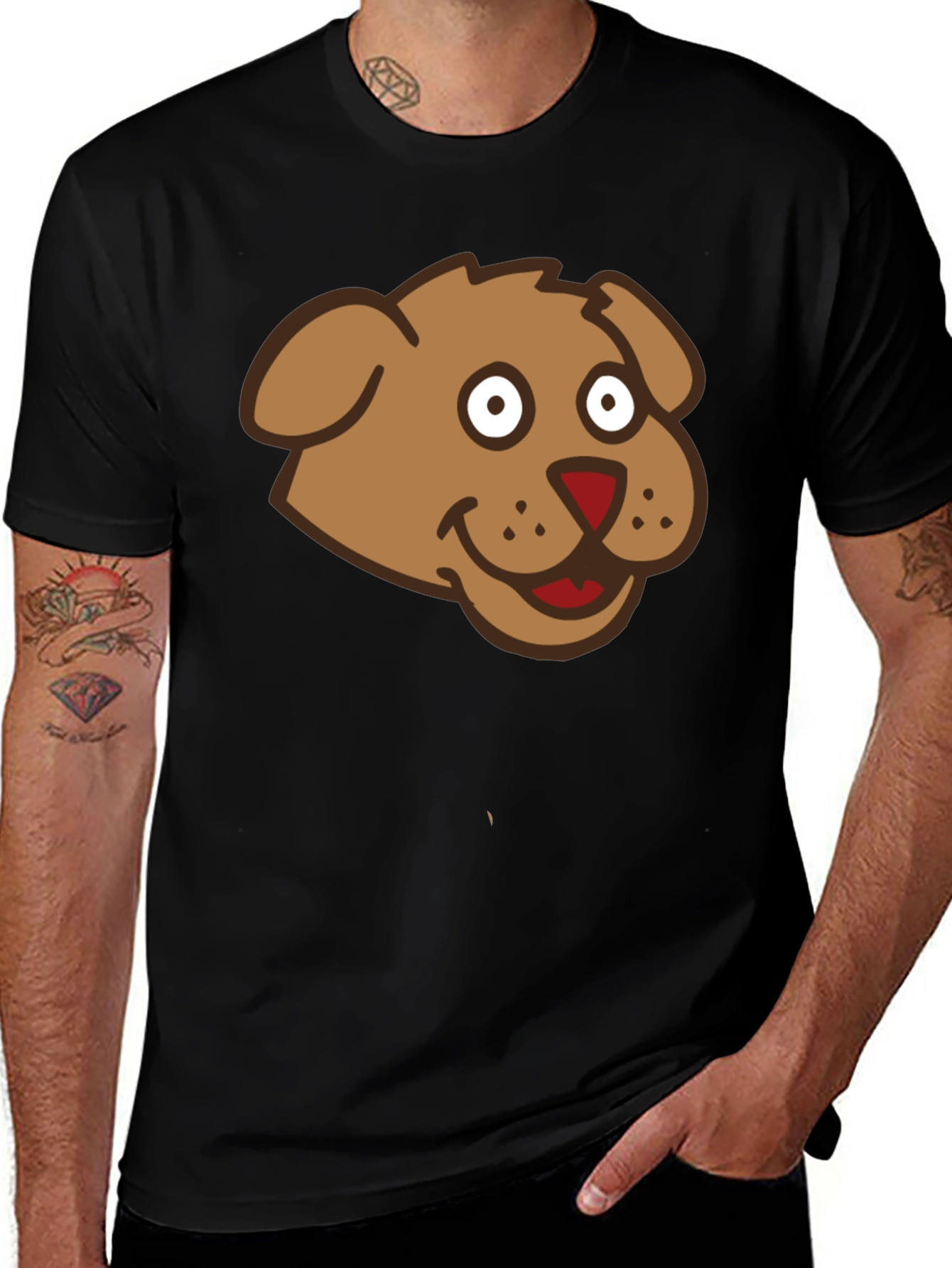 Cartoon Dog Graphic Tee - Mens Black T-Shirt