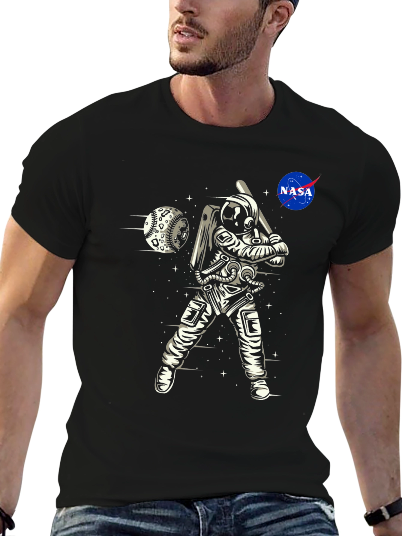 Astronaut Baseball Black T-Shirt