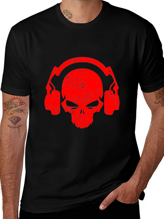 Skull Headphones Graphic T-Shirt - Black