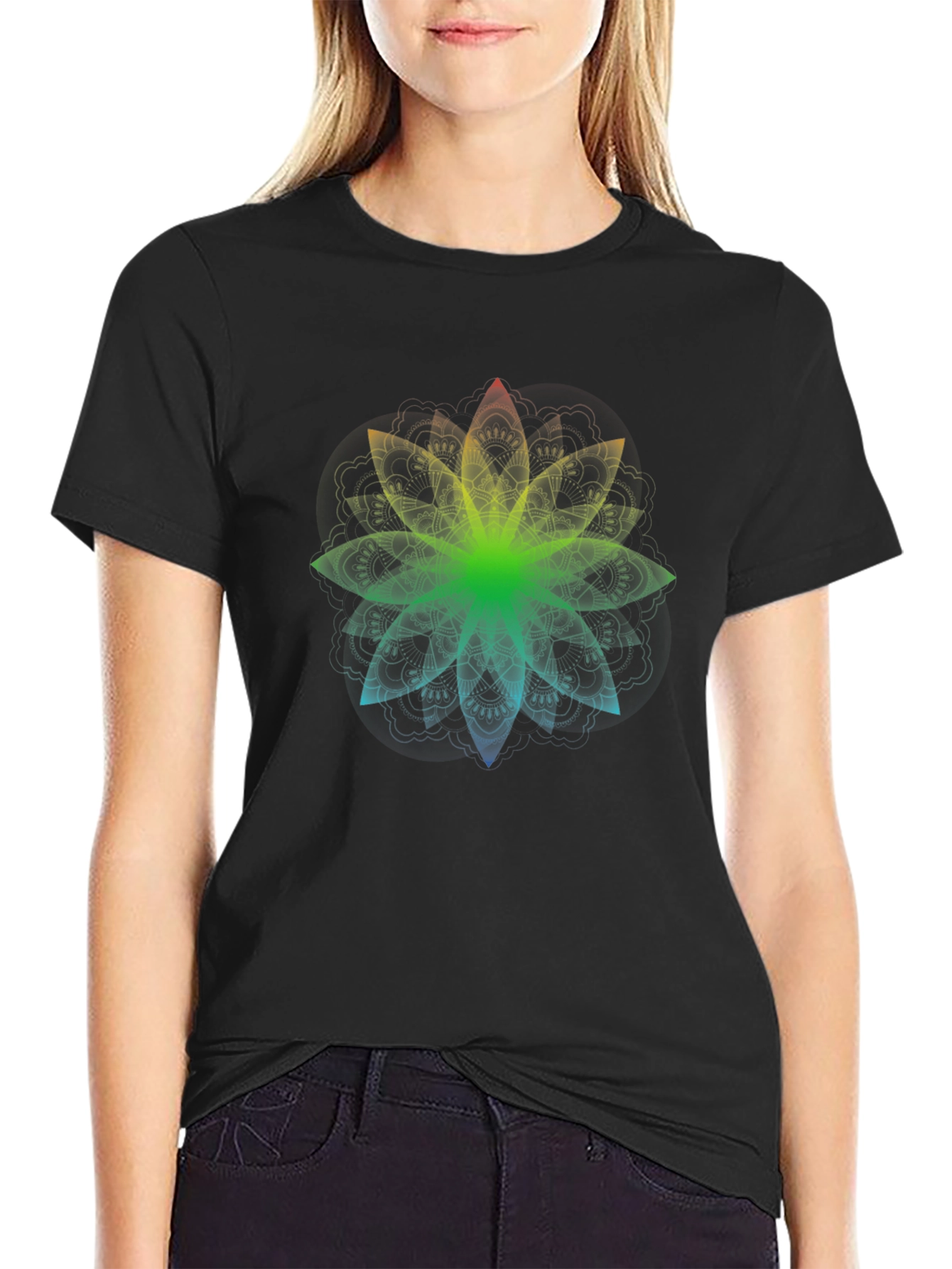 Rainbow Mandala Graphic Black T-Shirt