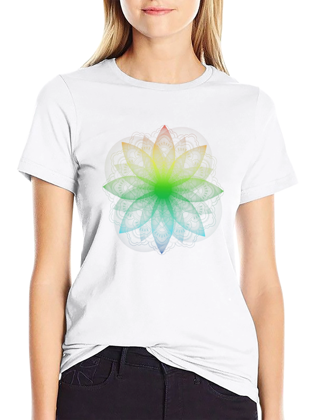 Rainbow Mandala Graphic Black T-Shirt