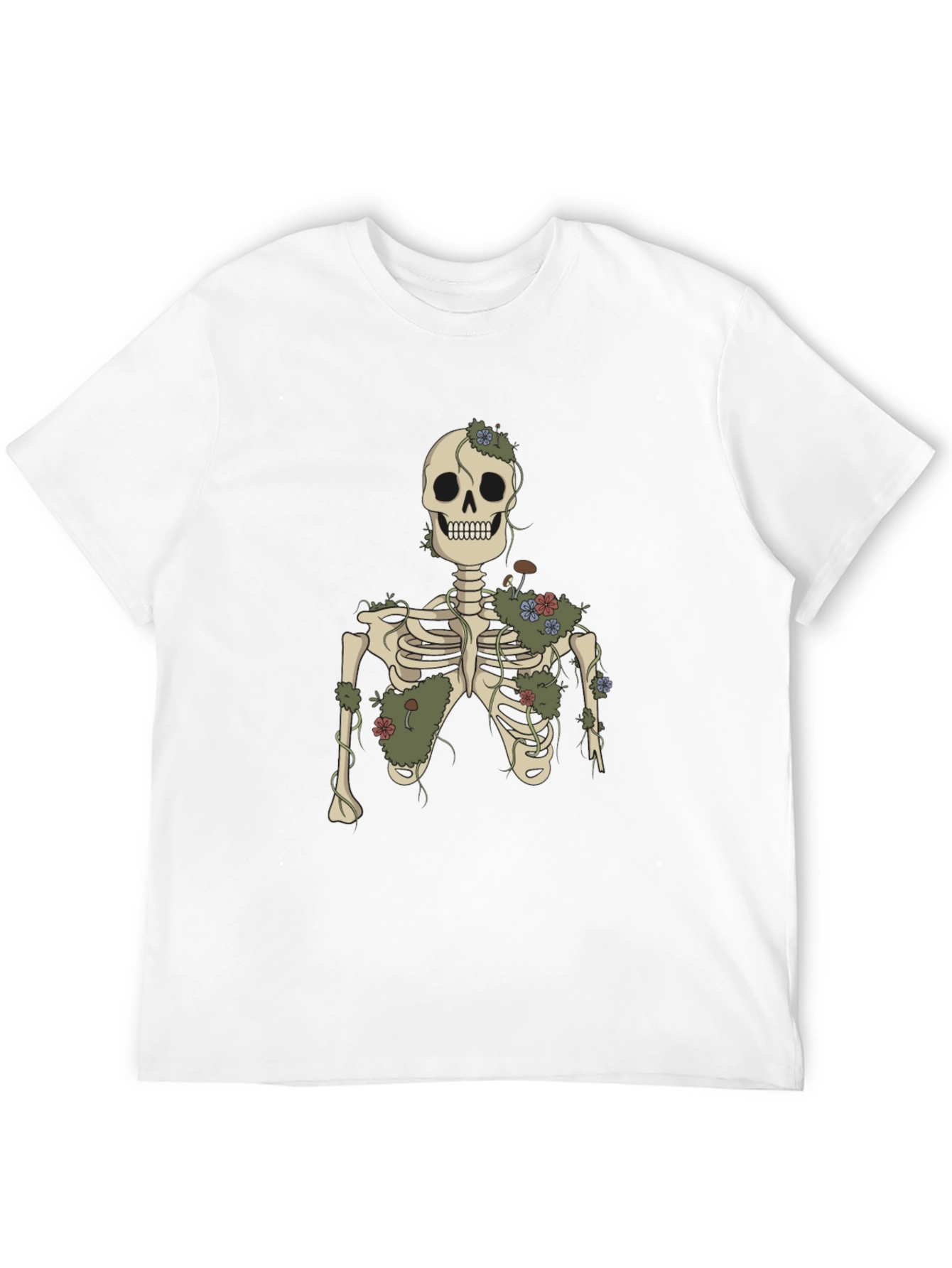 Floral Skeleton Graphic Tee - Black Cotton
