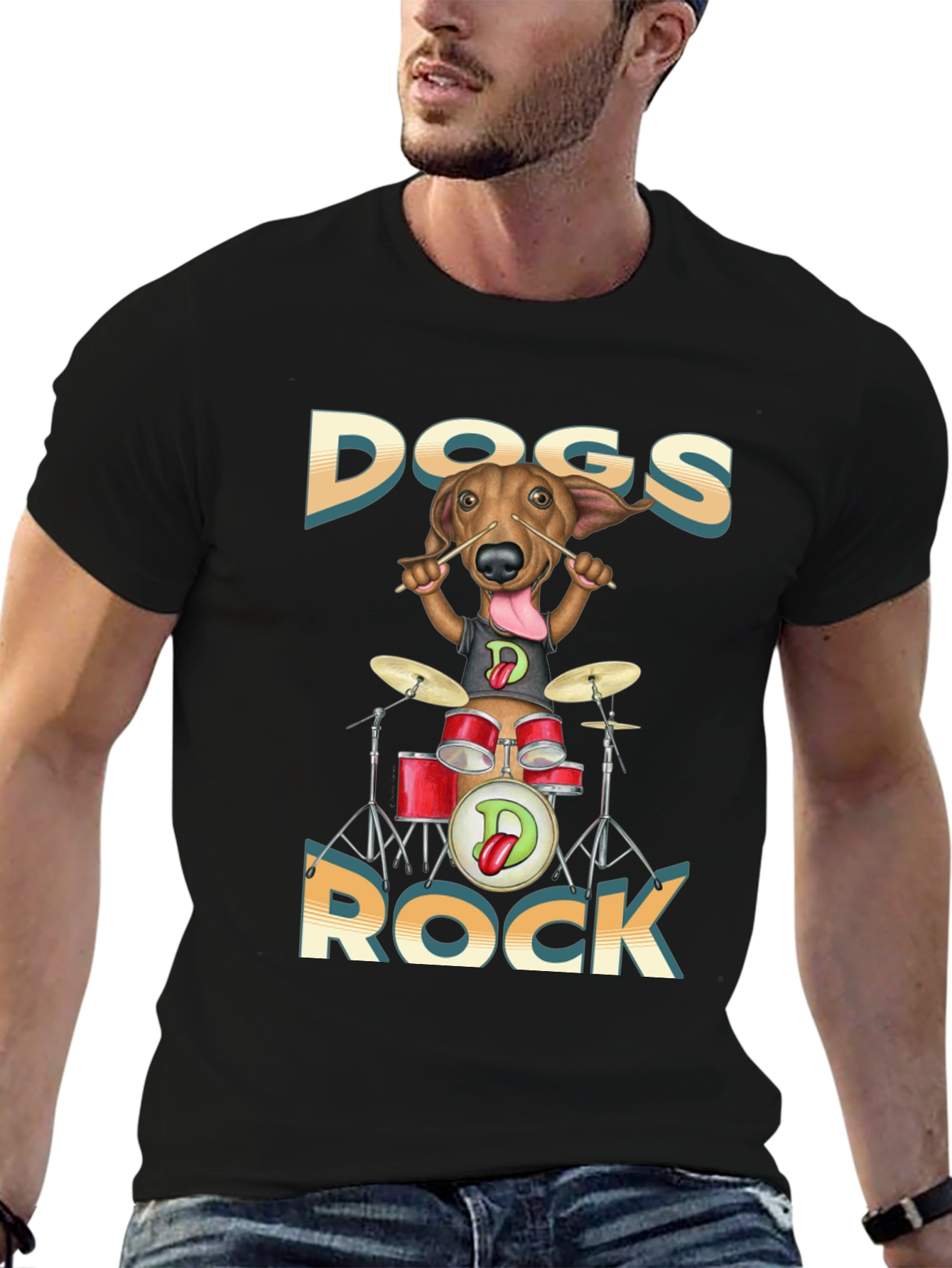 Dogs Rock T-Shirt - Dachshund Drummer Tee
