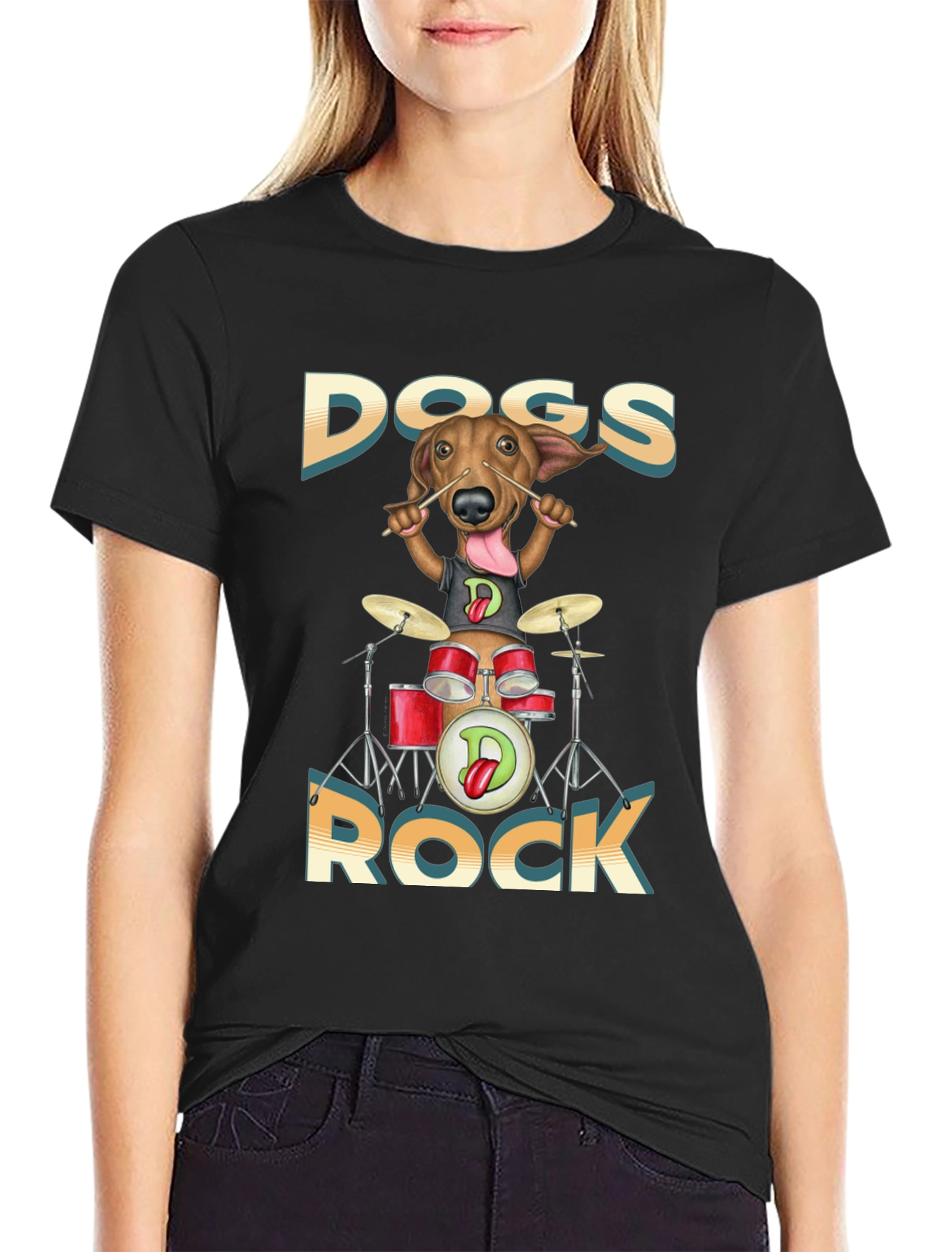 Dogs Rock T-Shirt - Dachshund Drummer Tee