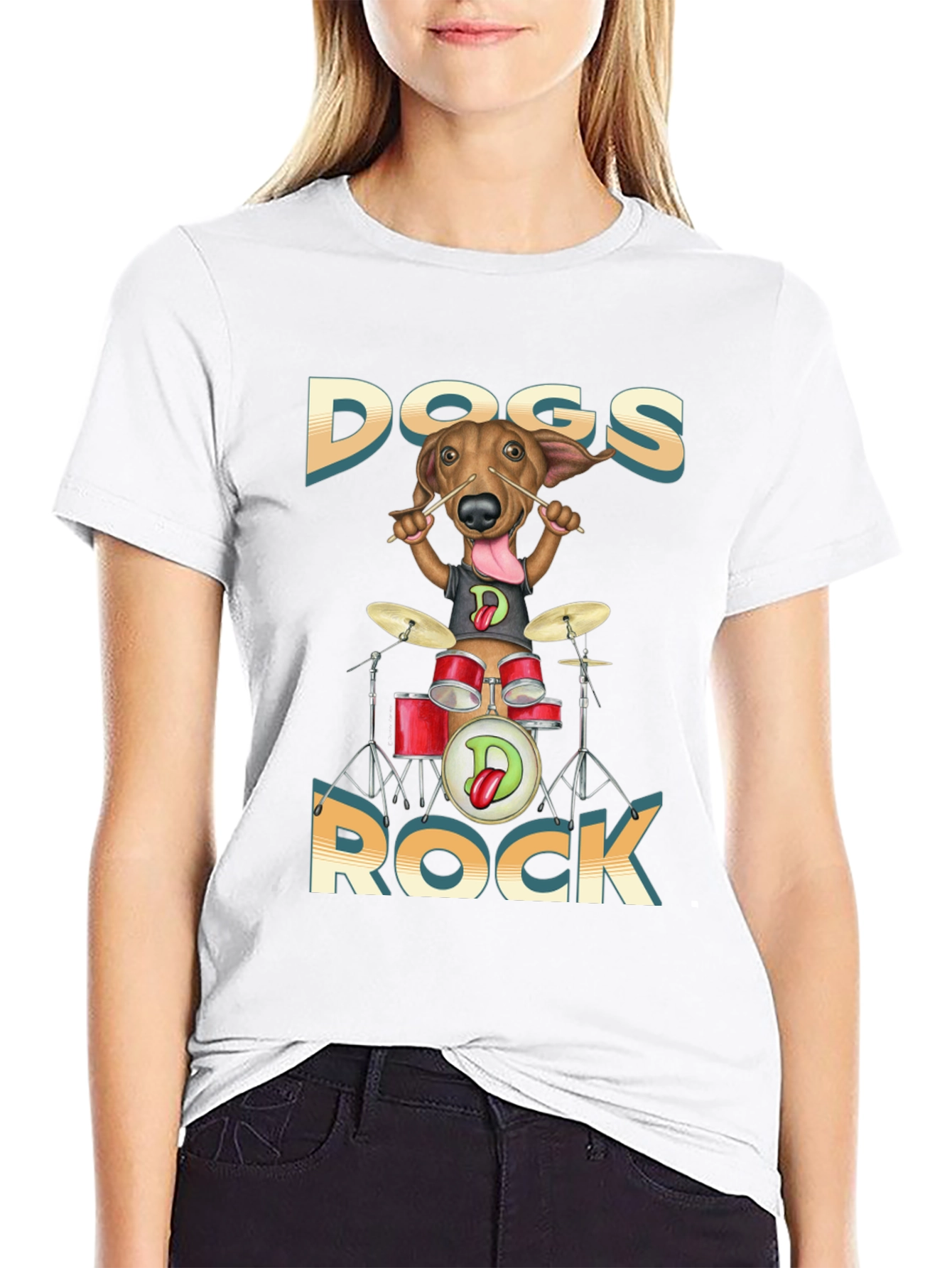 Dogs Rock T-Shirt - Dachshund Drummer Tee