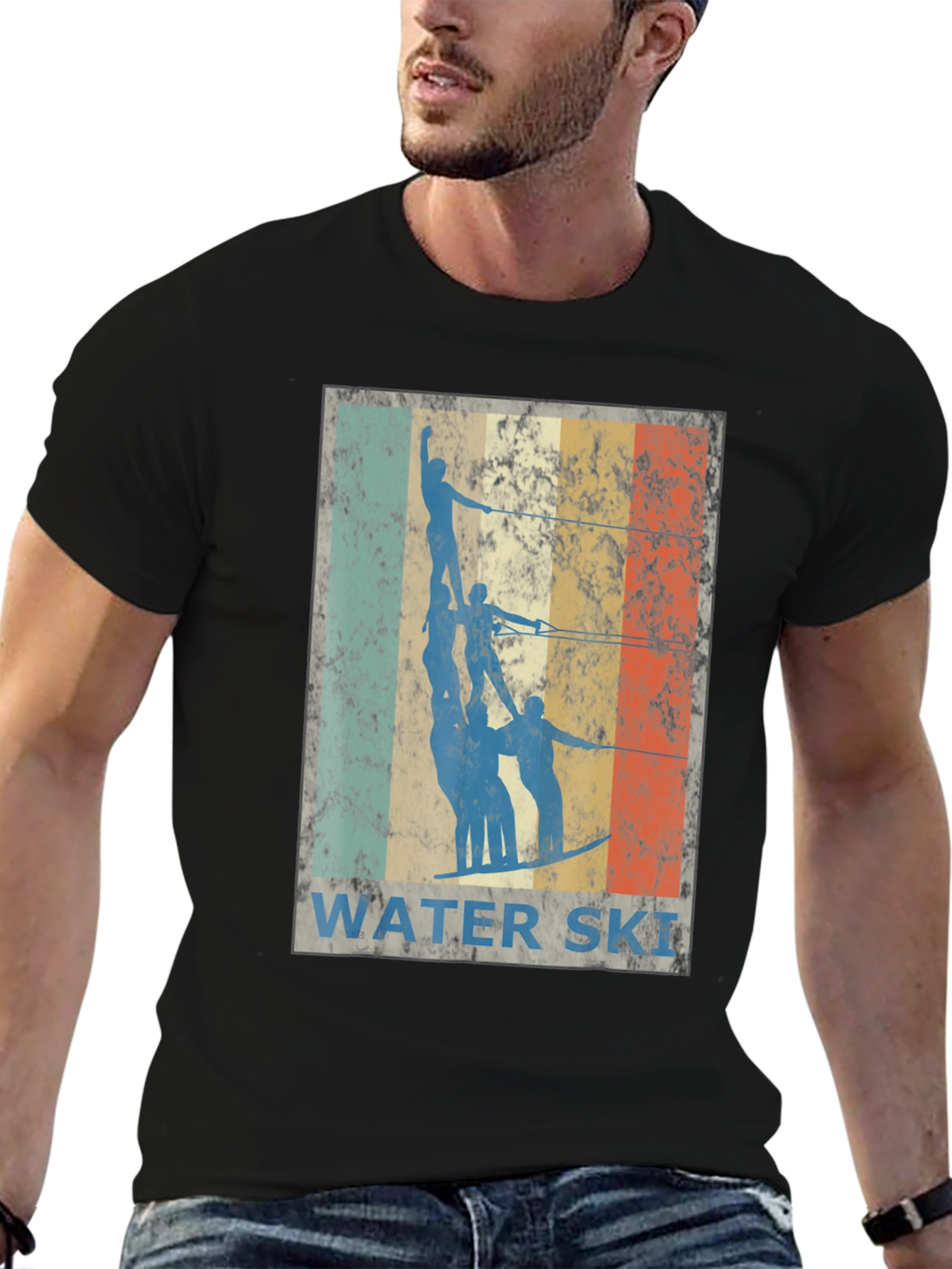 Retro Water Skiing Graphic Tee - Black