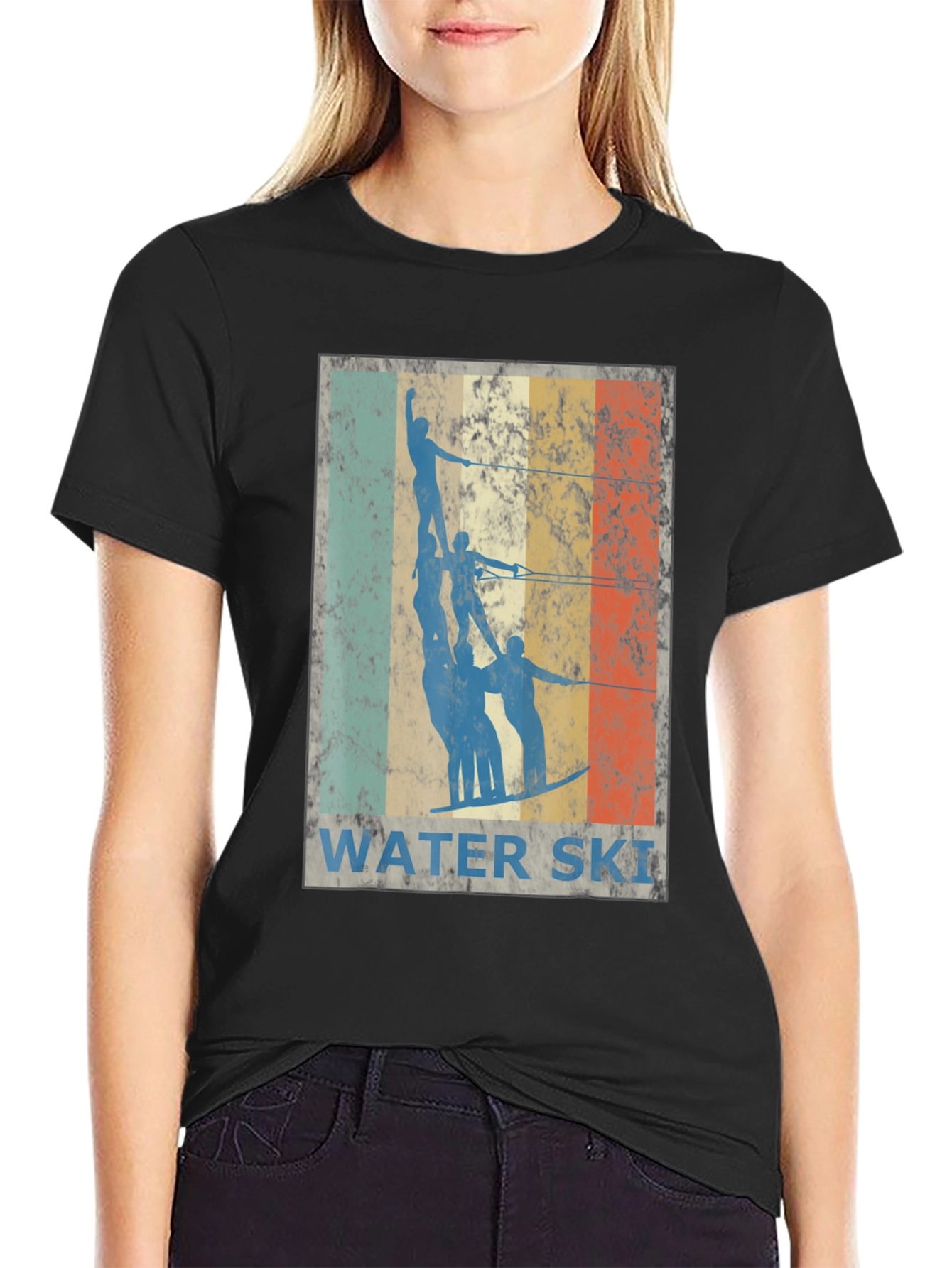 Retro Water Skiing Graphic Tee - Black