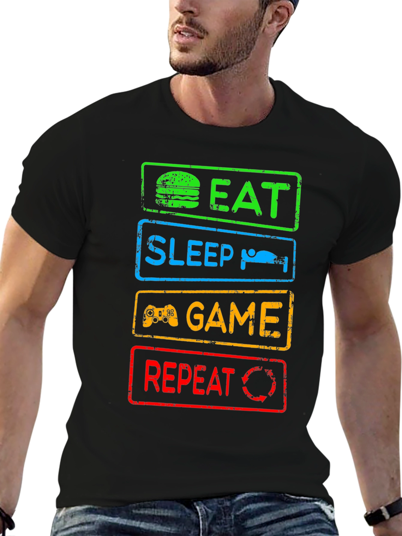 Eat Sleep Game Repeat Graphic Tee - Gamer T-Shirt