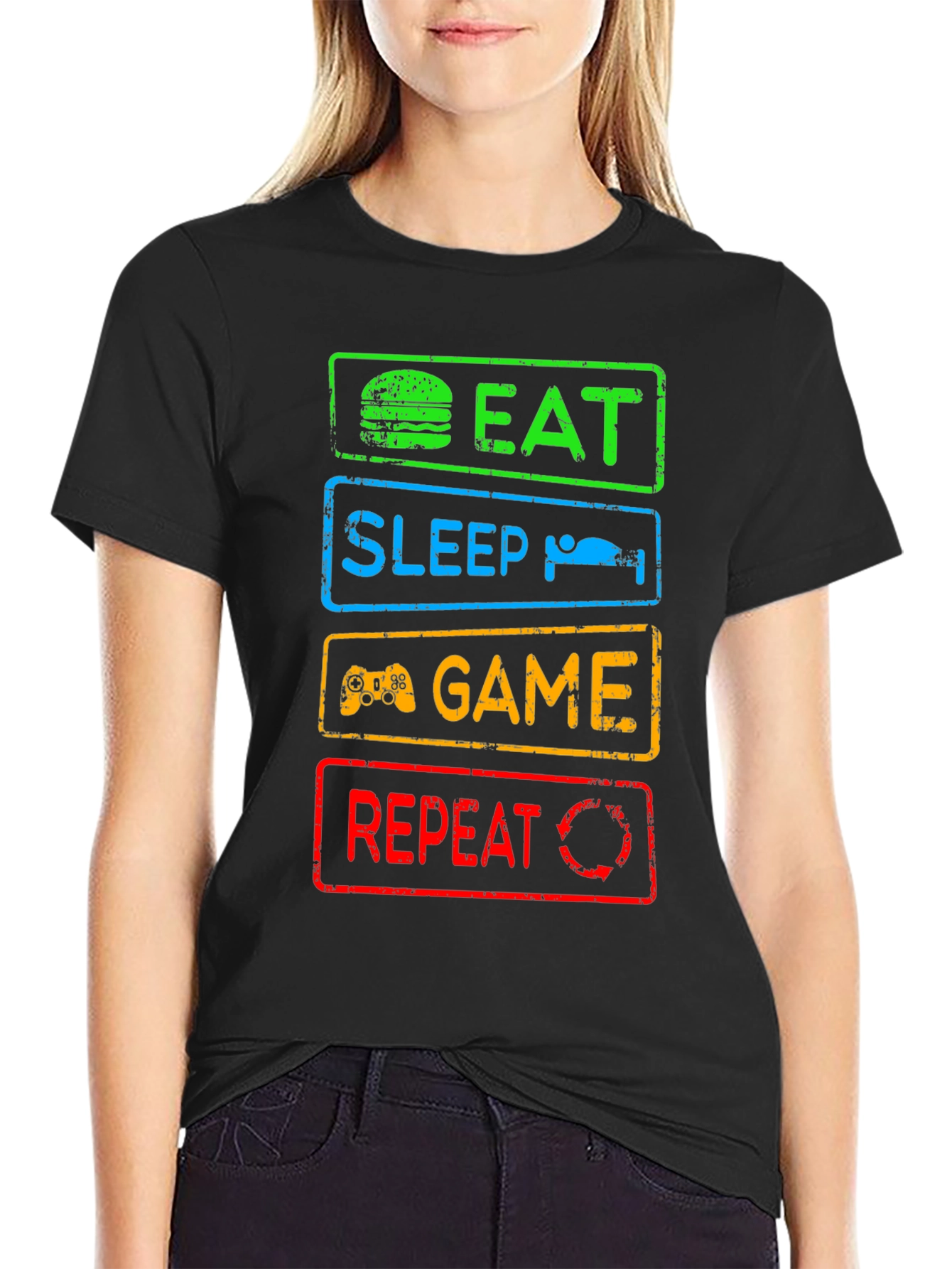 Eat Sleep Game Repeat Graphic Tee - Gamer T-Shirt