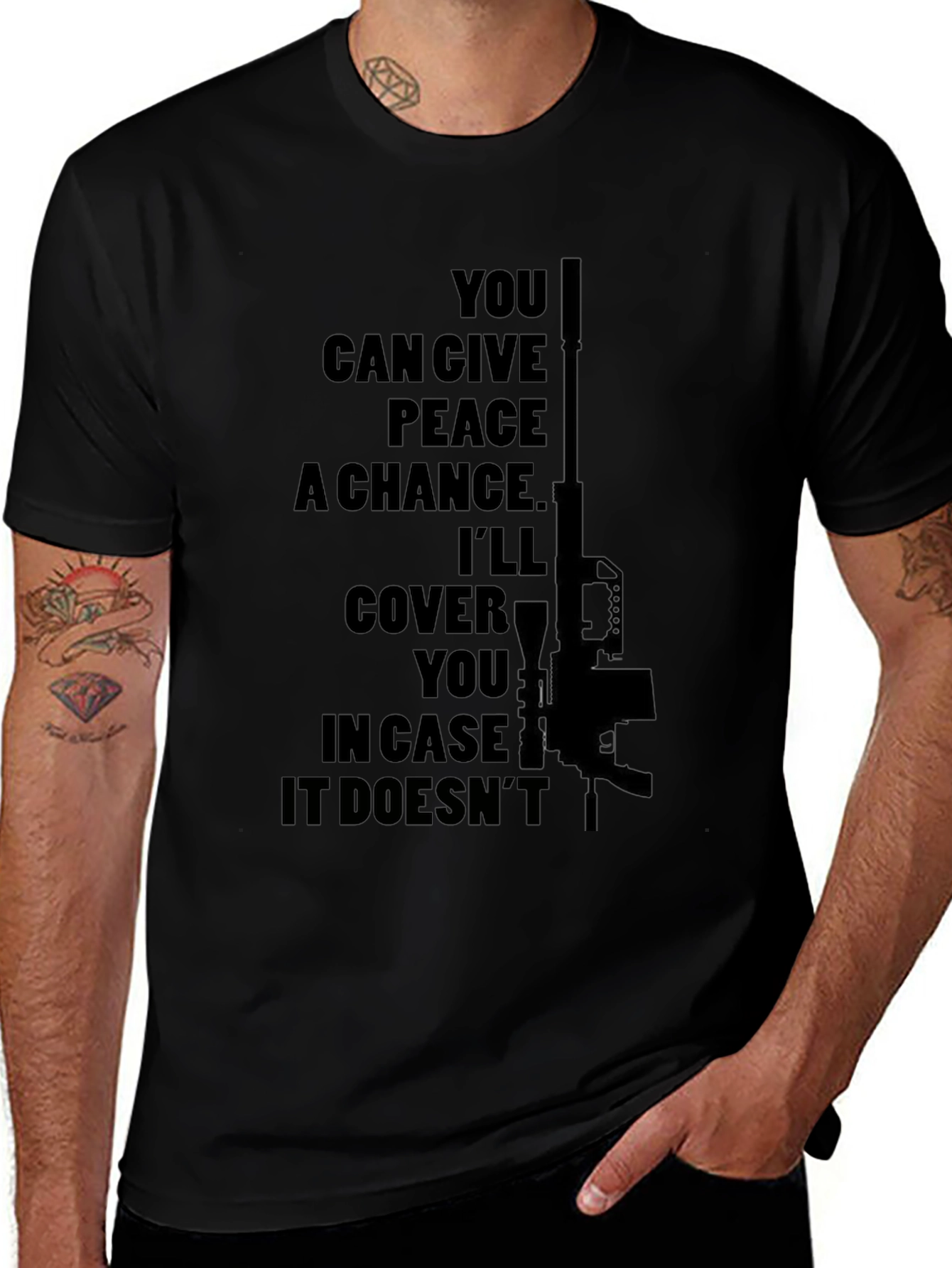 Peaceful Backup Tee - Gun Graphic Novelty Shirt