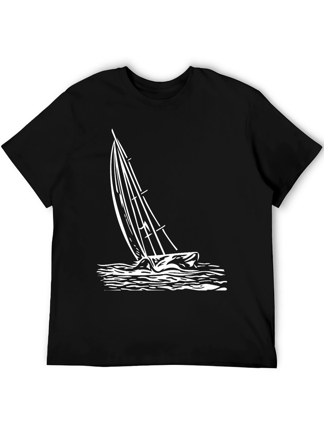 Mens Black Sailboat Graphic T-Shirt