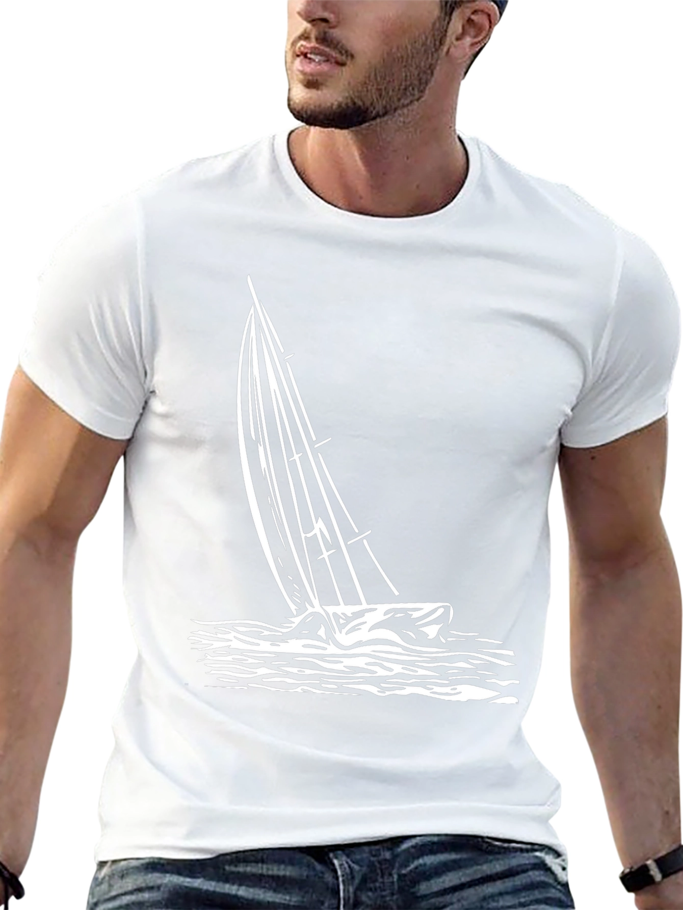 Mens Black Sailboat Graphic T-Shirt