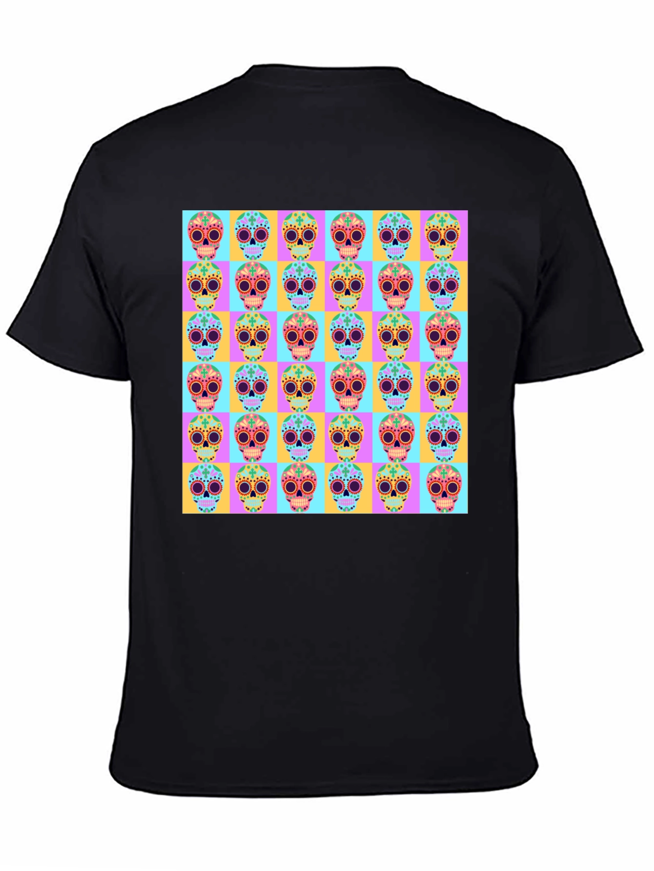 Skull Pattern Graphic Tee - Mens Black T-Shirt