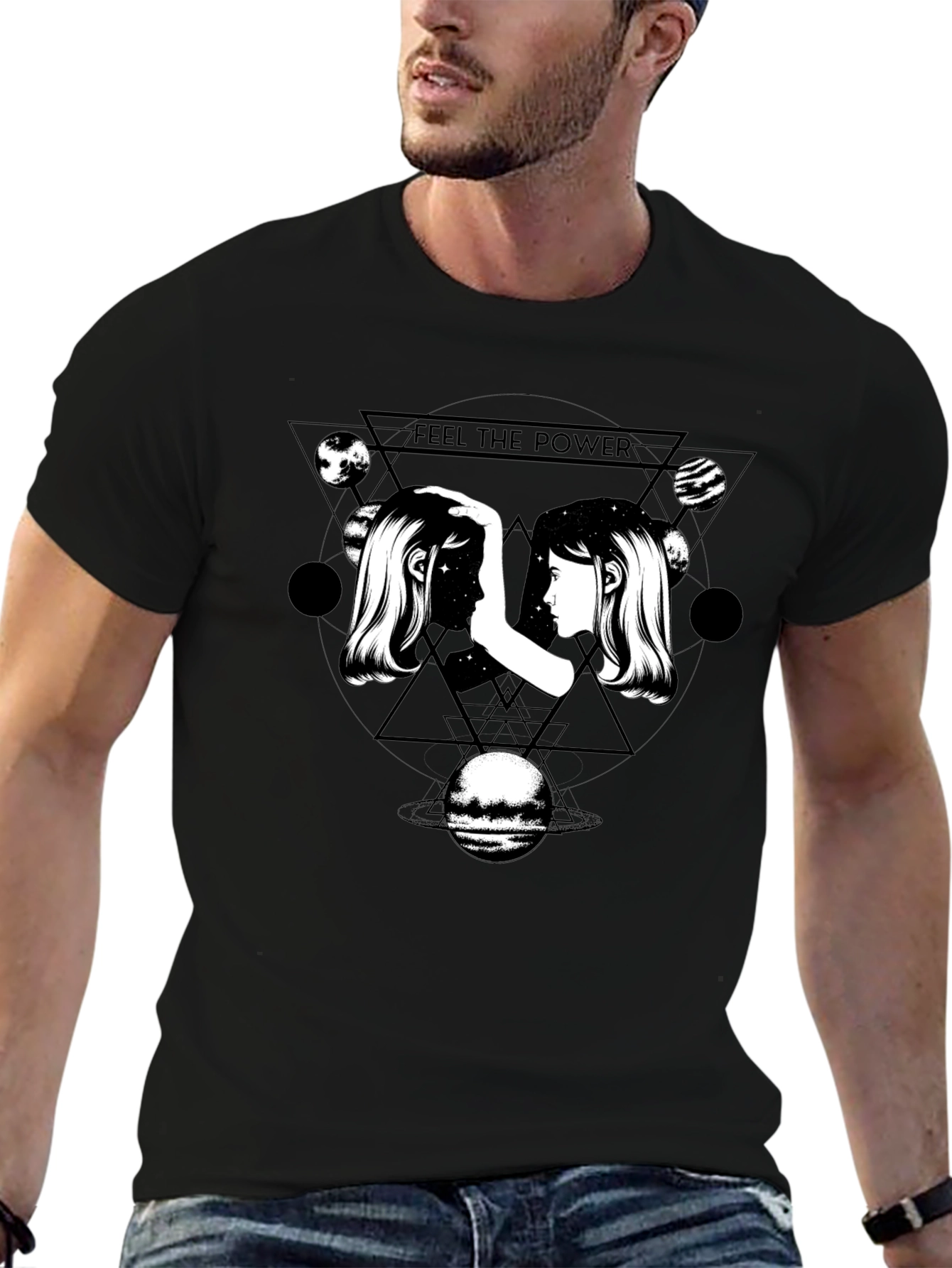 Feel the Power Graphic Tee - Cosmic Twin Design