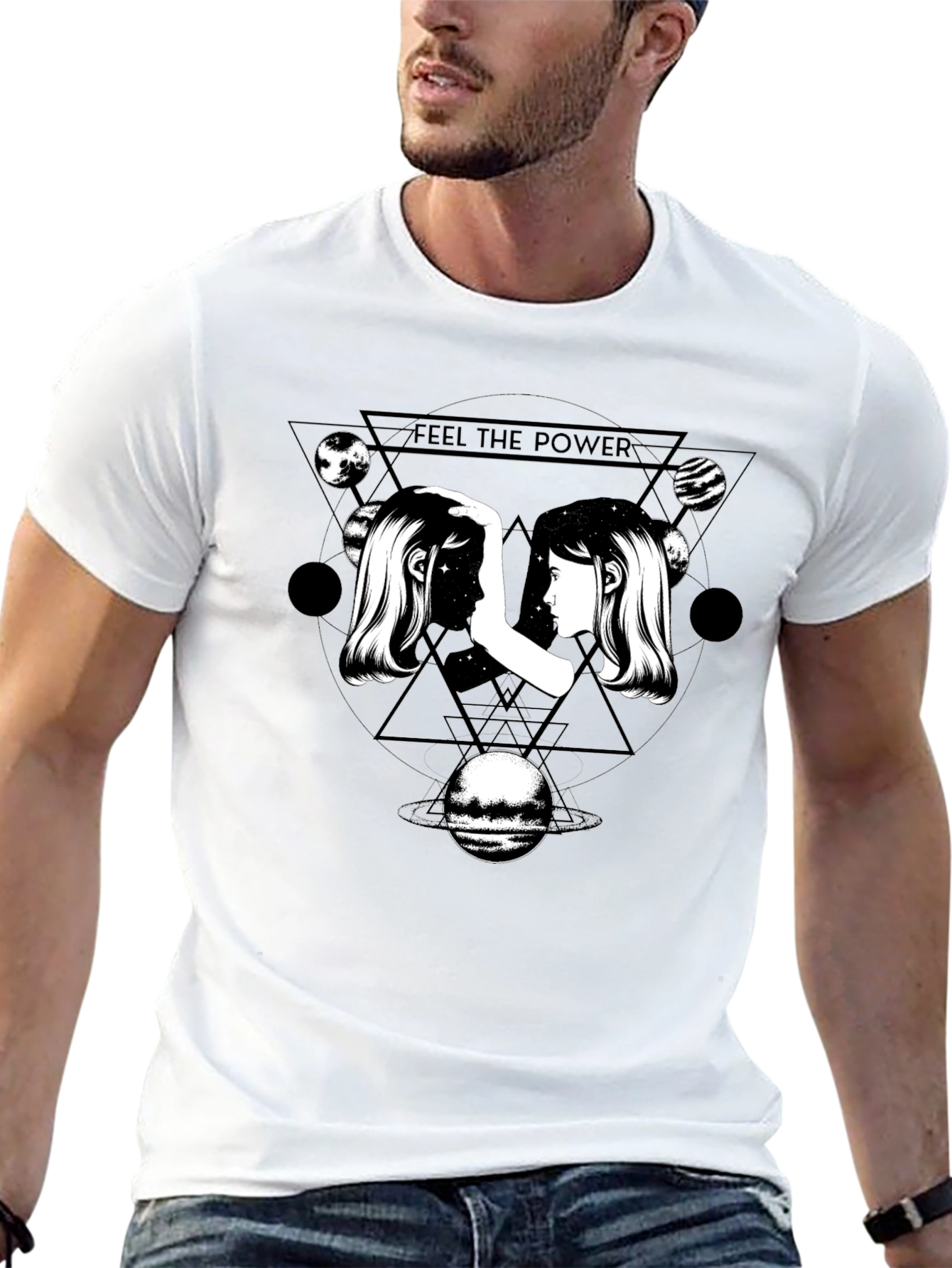 Feel the Power Graphic Tee - Cosmic Twin Design