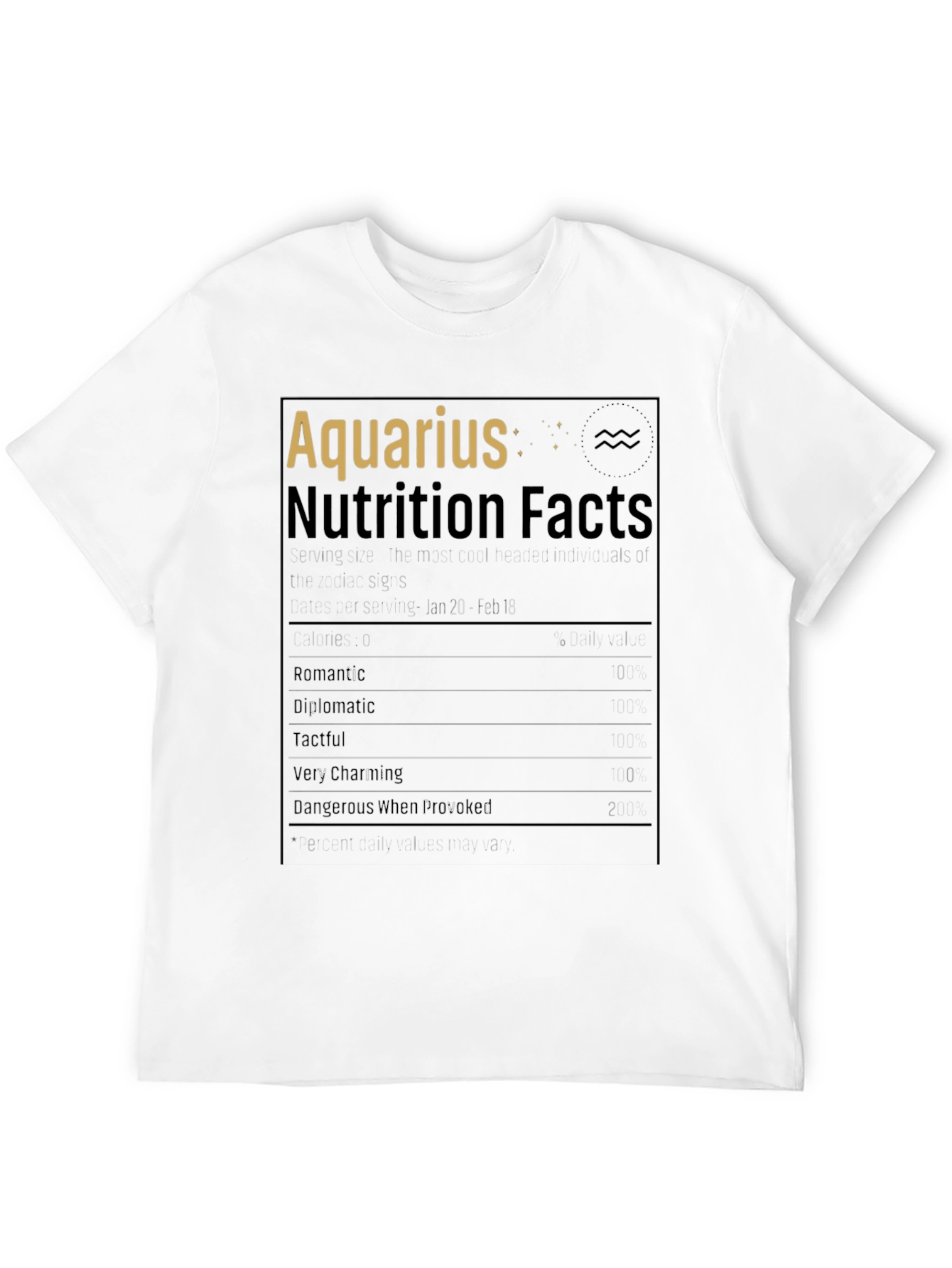 Aquarius Zodiac Nutrition Facts Black T-Shirt