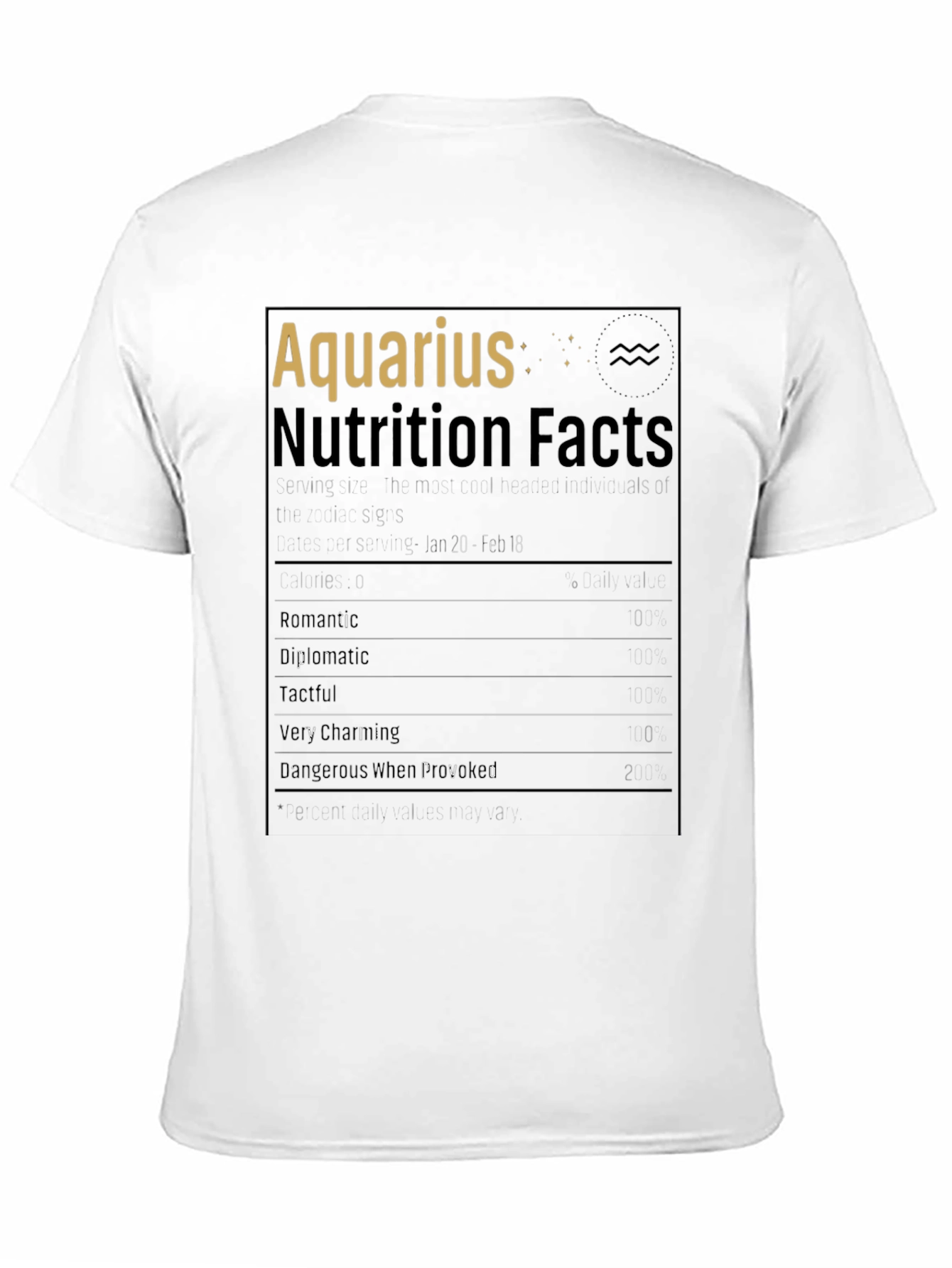 Aquarius Zodiac Nutrition Facts Black T-Shirt