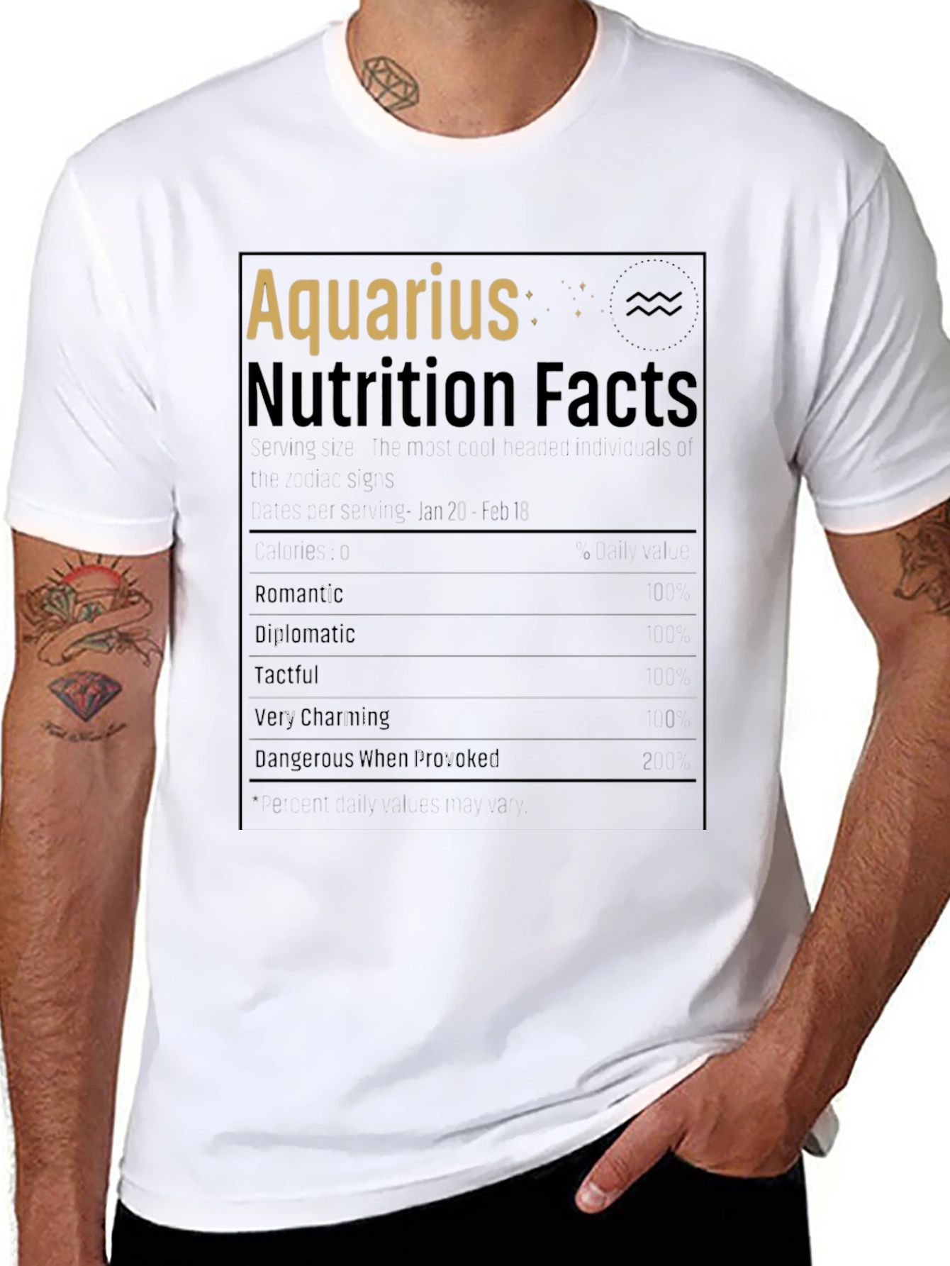 Aquarius Zodiac Nutrition Facts Black T-Shirt