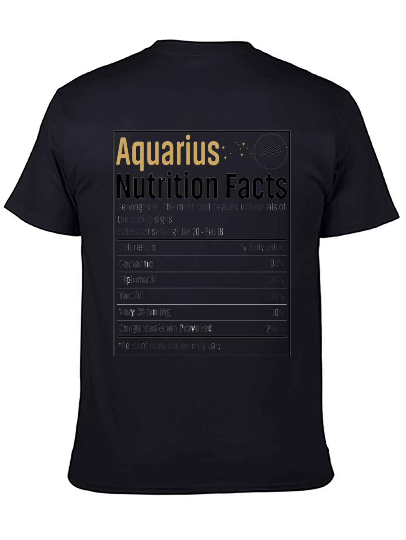Aquarius Zodiac Nutrition Facts Black T-Shirt