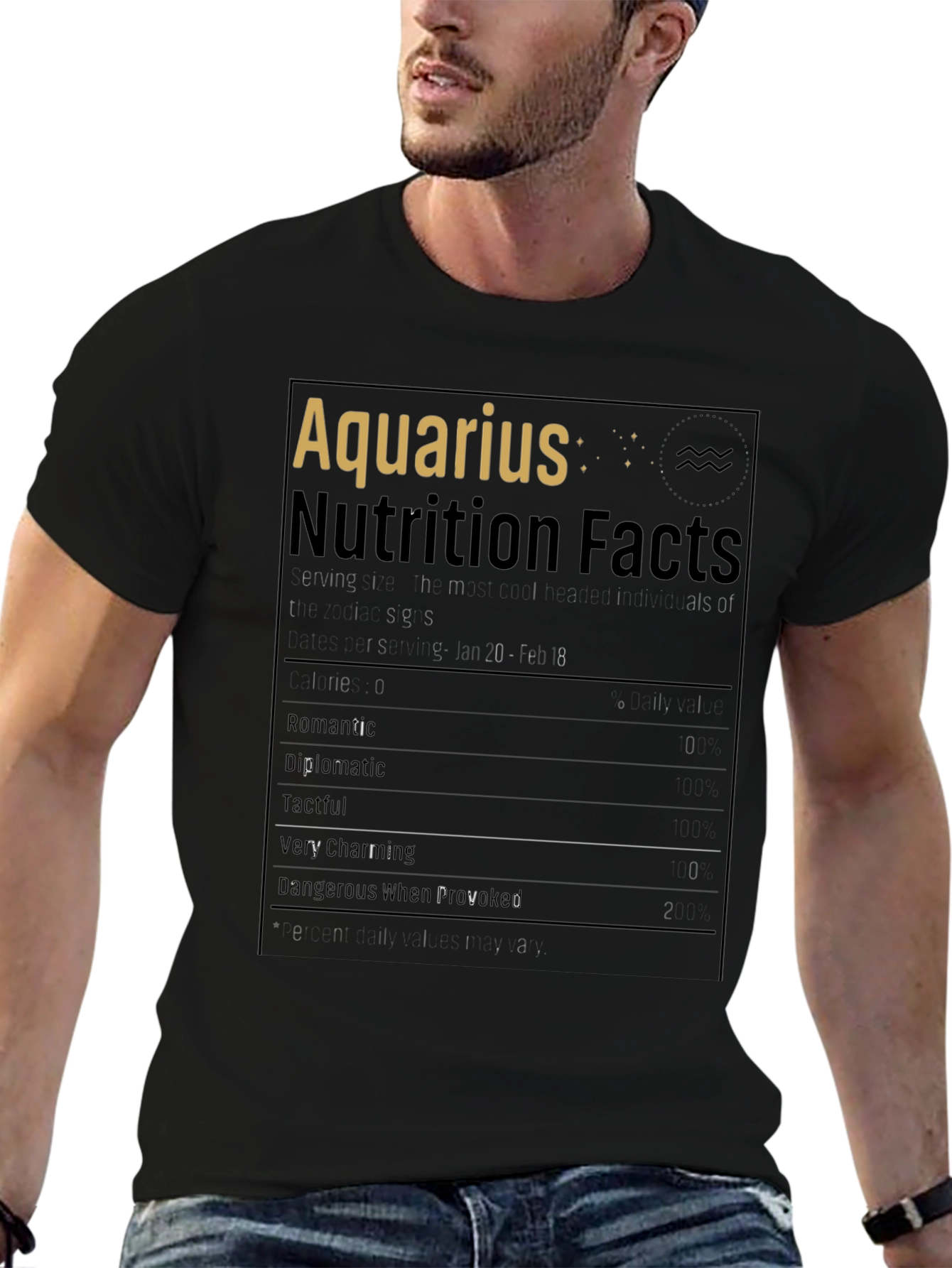Aquarius Zodiac Nutrition Facts Black T-Shirt