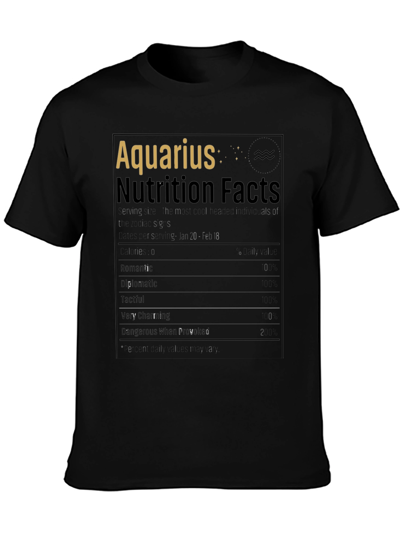 Aquarius Zodiac Nutrition Facts Black T-Shirt