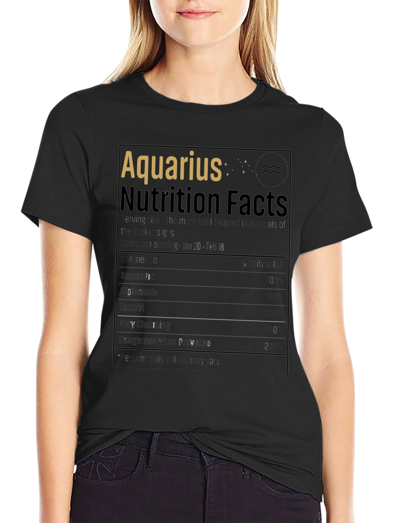 Aquarius Zodiac Nutrition Facts Black T-Shirt