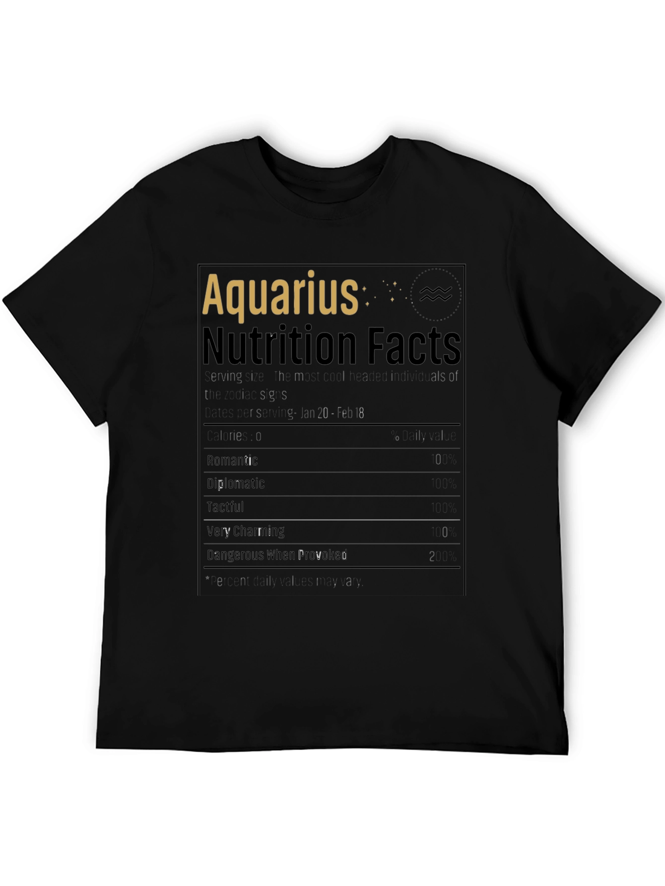 Aquarius Zodiac Nutrition Facts Black T-Shirt