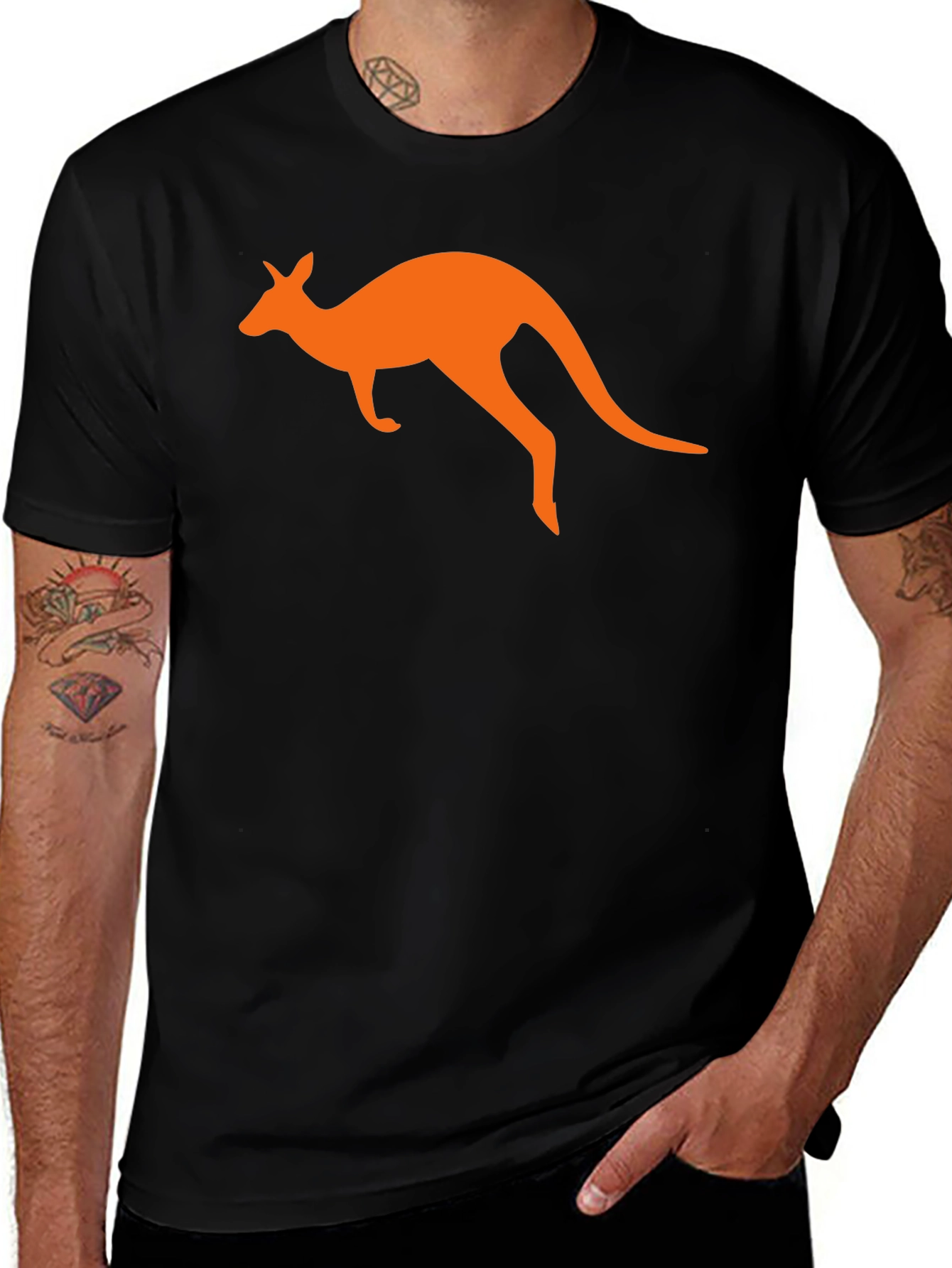 Kangaroo Graphic Tee - Black Cotton T-Shirt