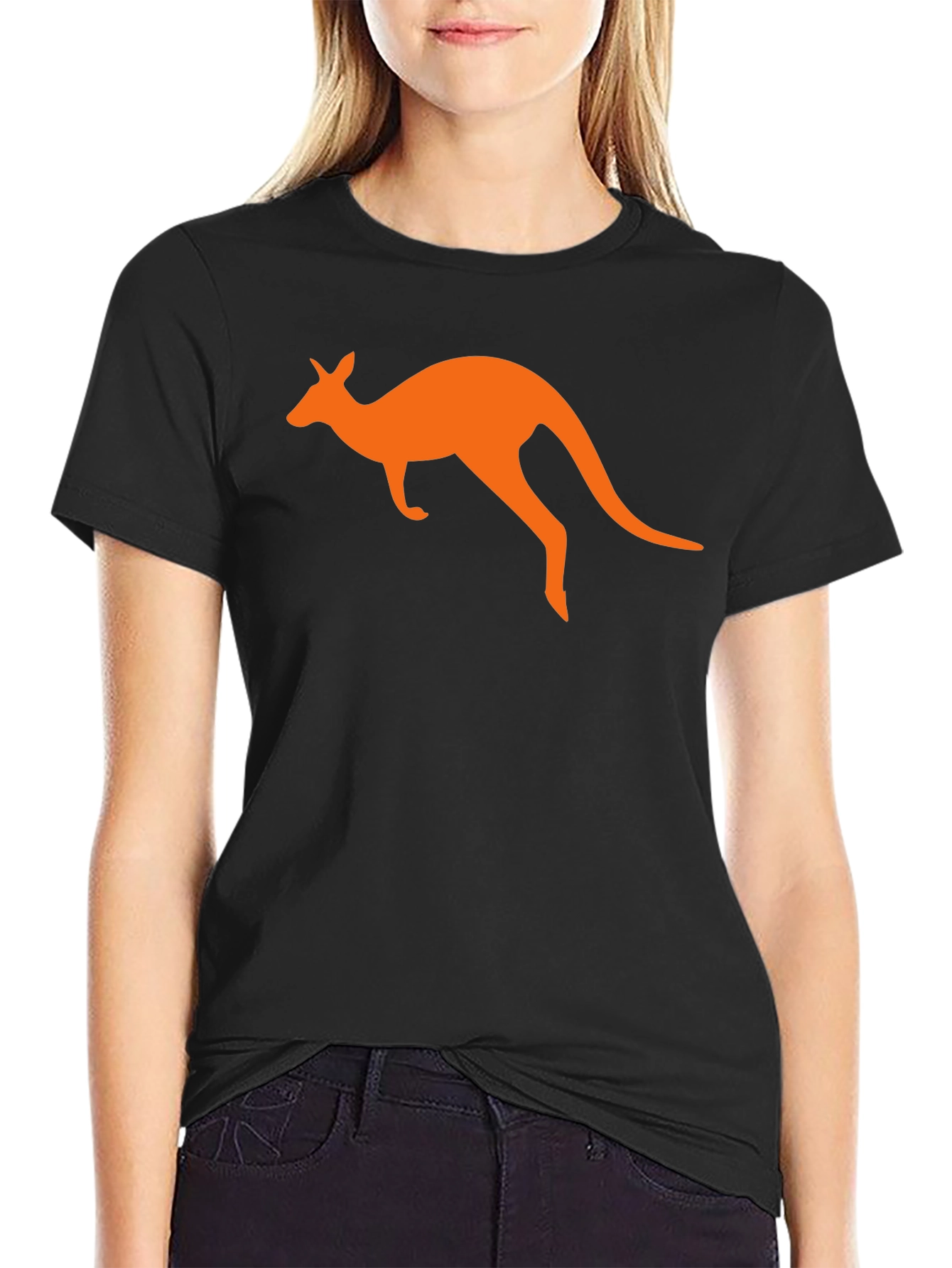 Kangaroo Graphic Tee - Black Cotton T-Shirt