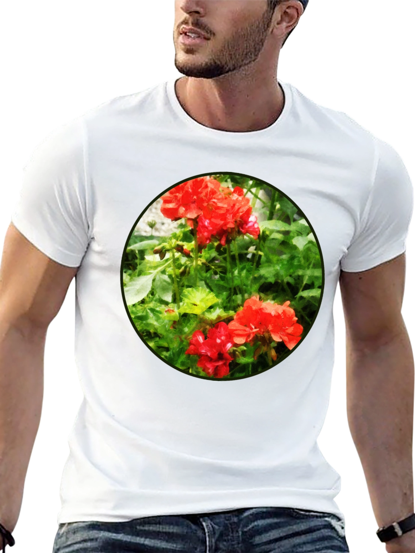 Floral Graphic Tee - Red Flower Design
