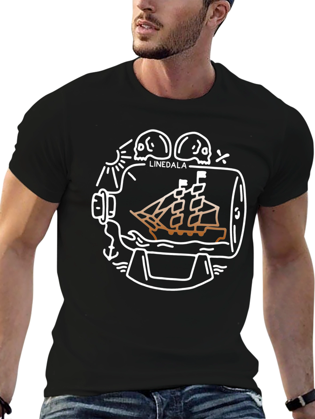 Linedala Ship In A Bottle Graphic Tee