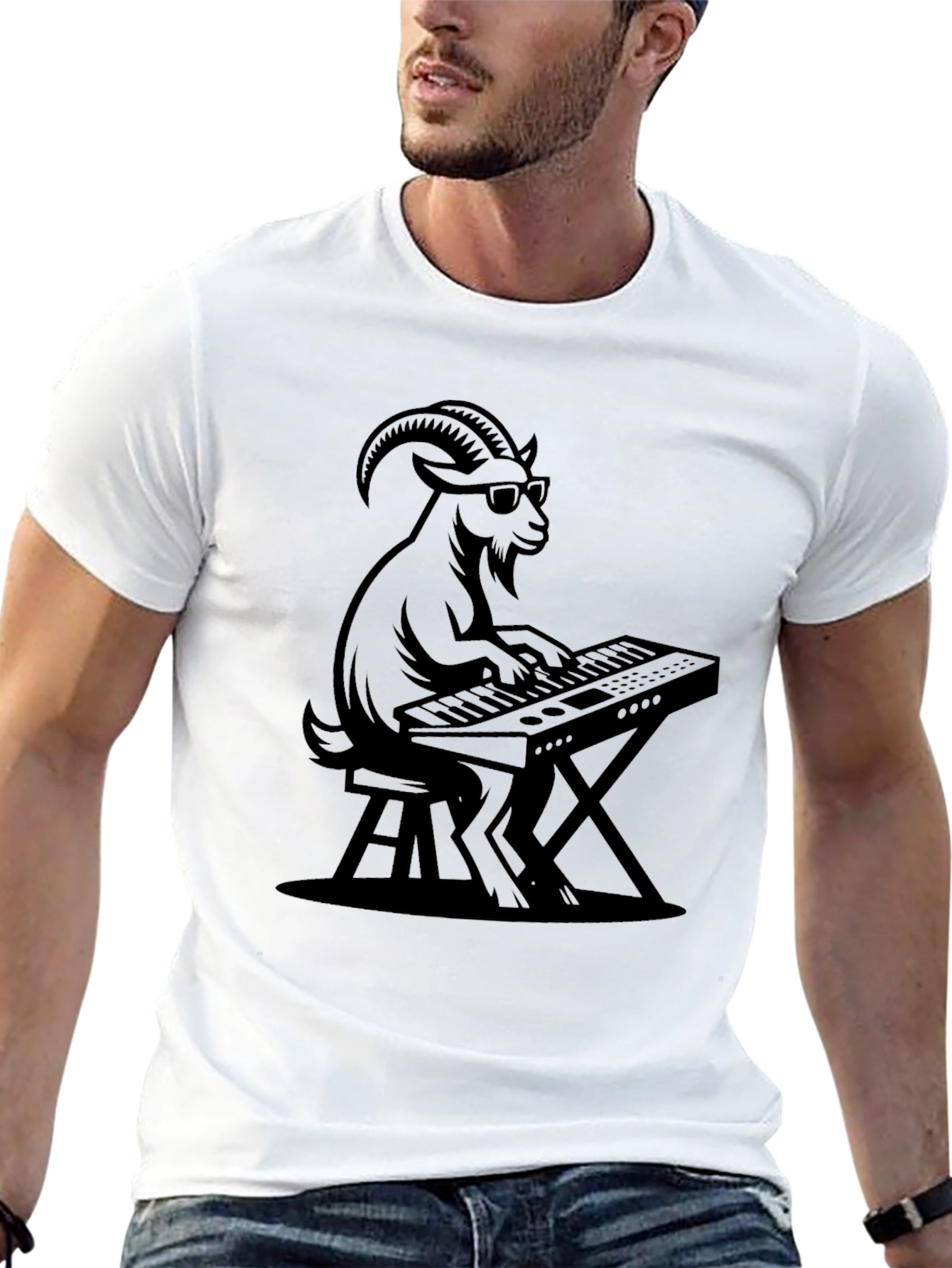 Goat Playing Keyboard Graphic T-Shirt