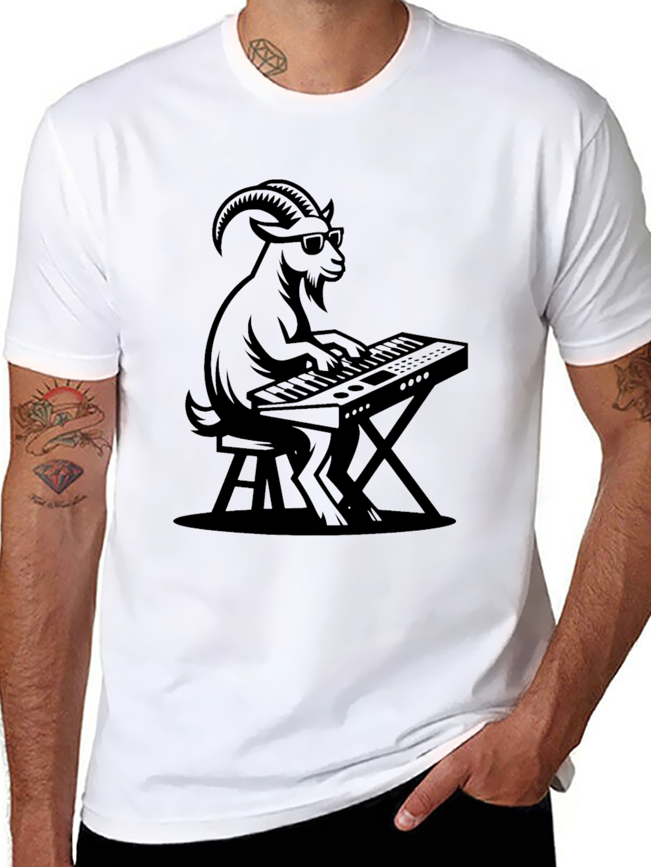 Goat Playing Keyboard Graphic T-Shirt