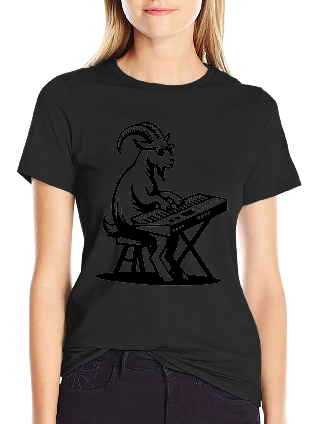 Goat Playing Keyboard Graphic T-Shirt