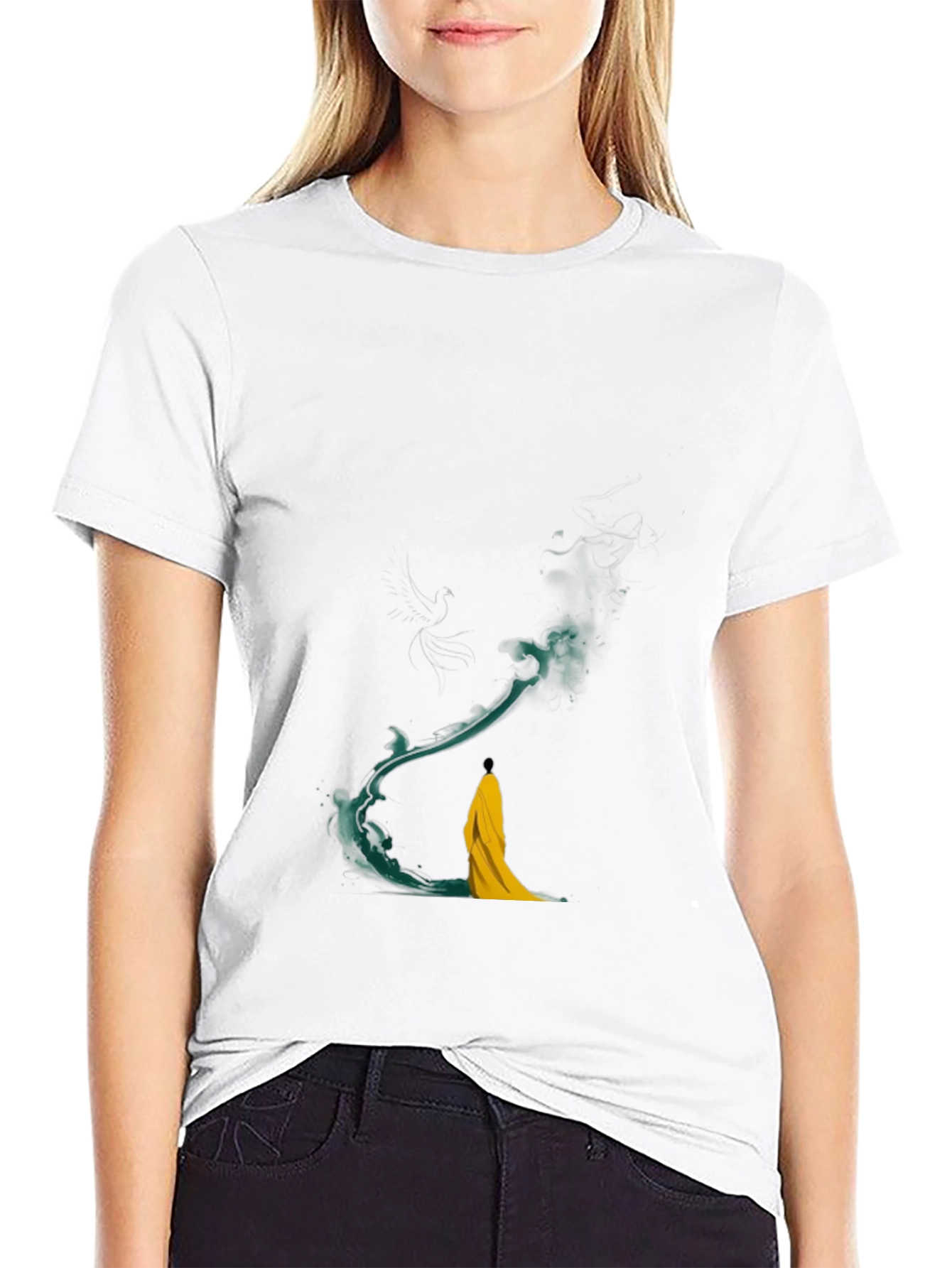 Artistic Black T-Shirt with Abstract Water Design