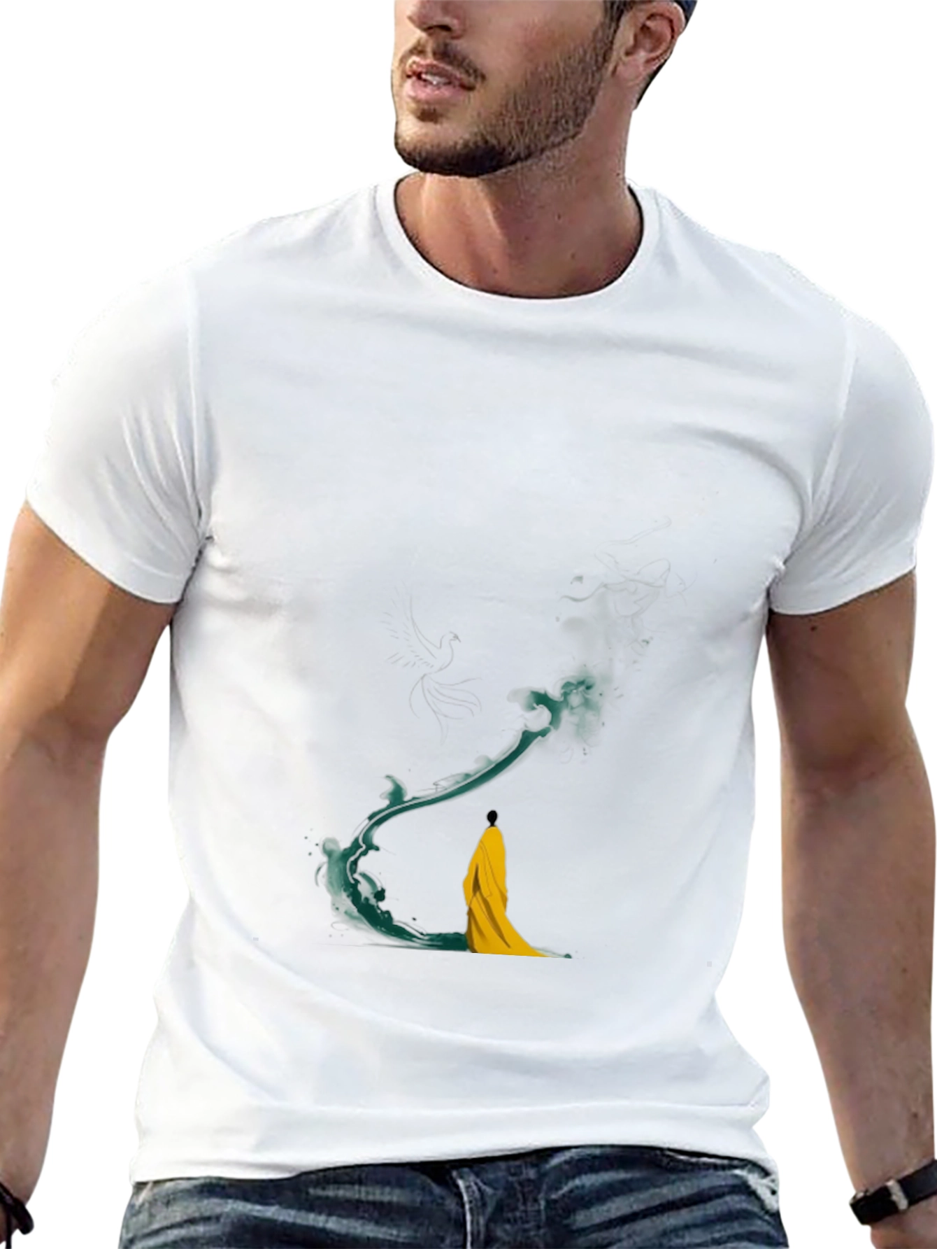 Artistic Black T-Shirt with Abstract Water Design