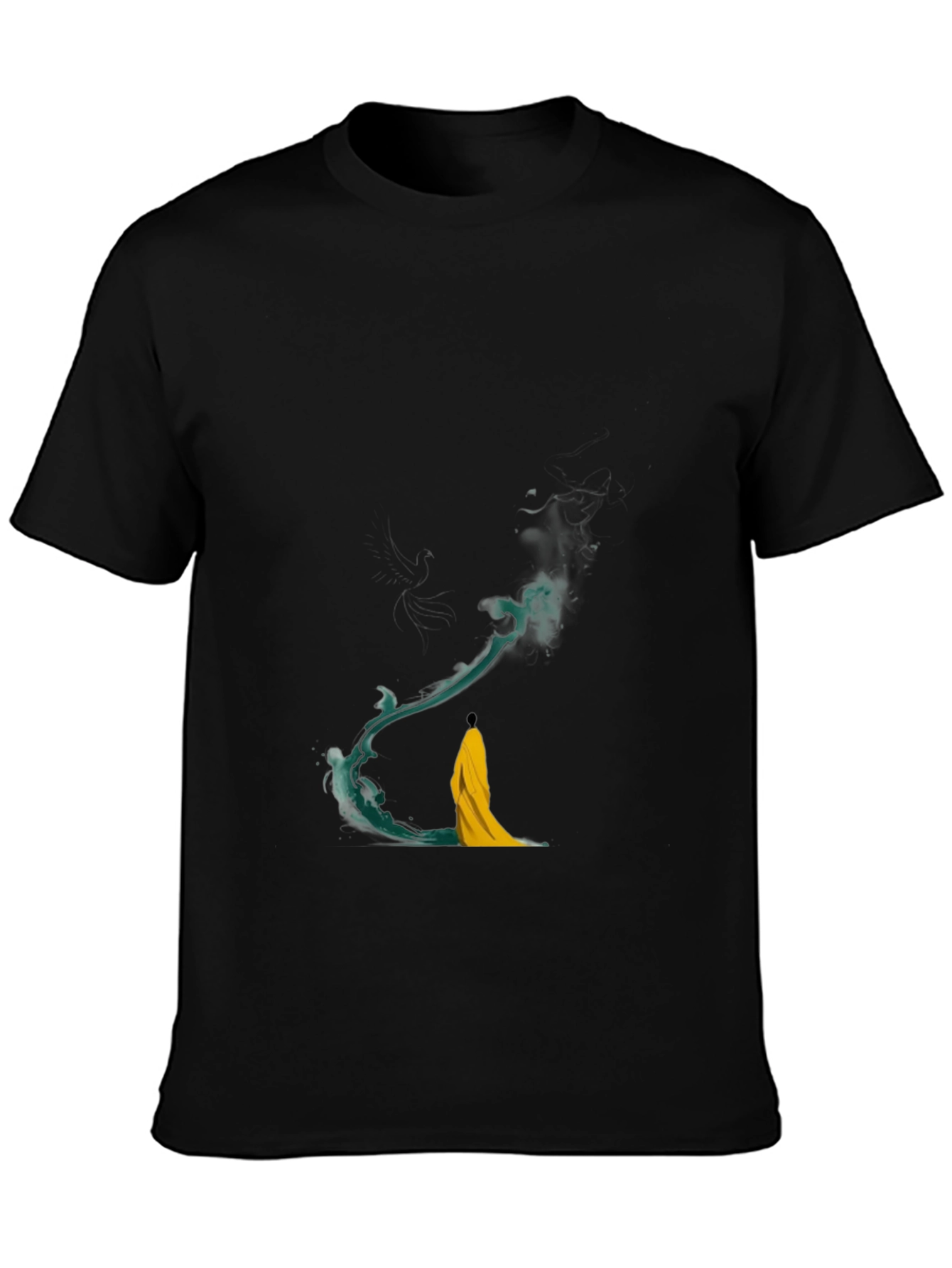Artistic Black T-Shirt with Abstract Water Design