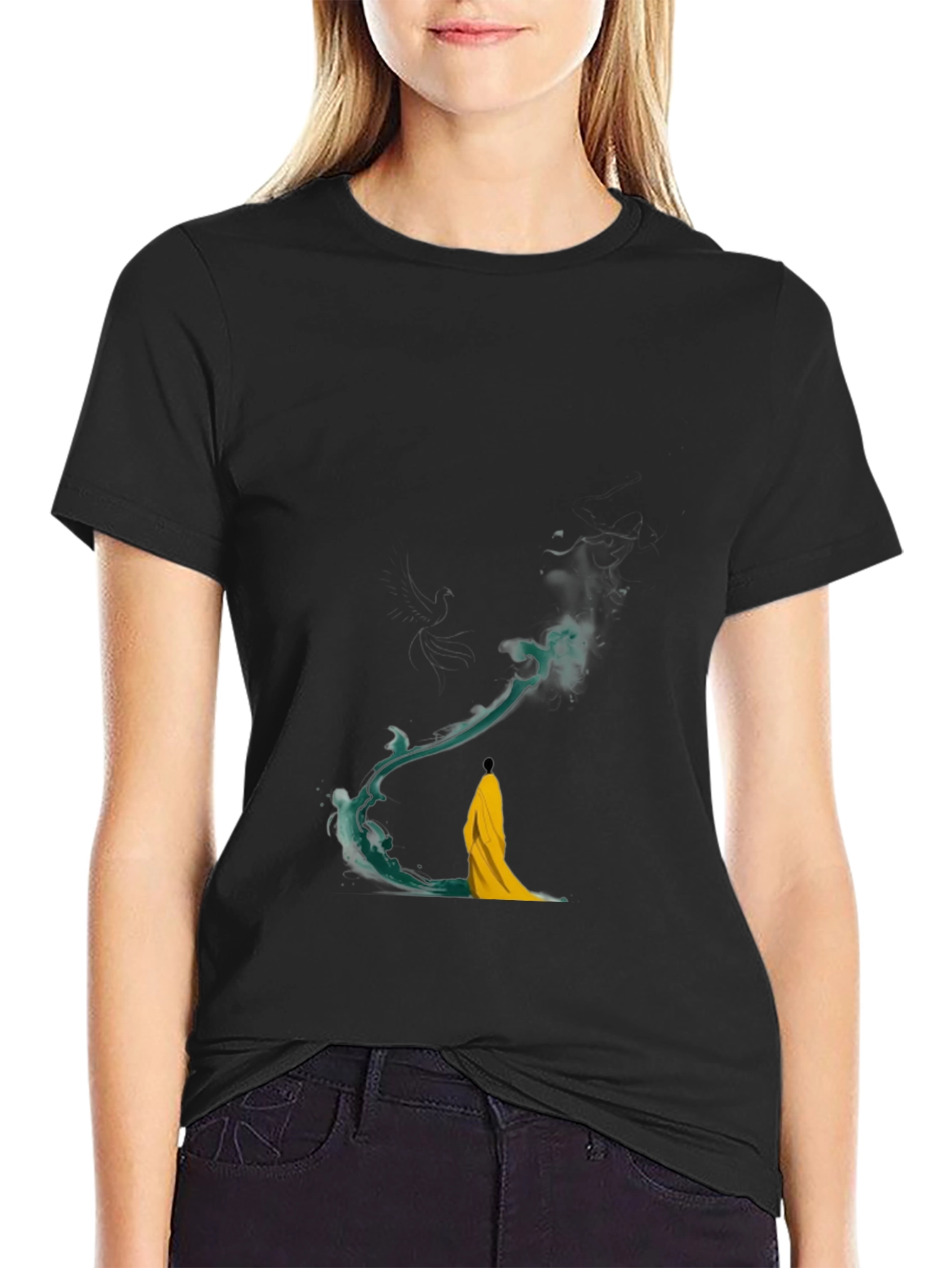 Artistic Black T-Shirt with Abstract Water Design