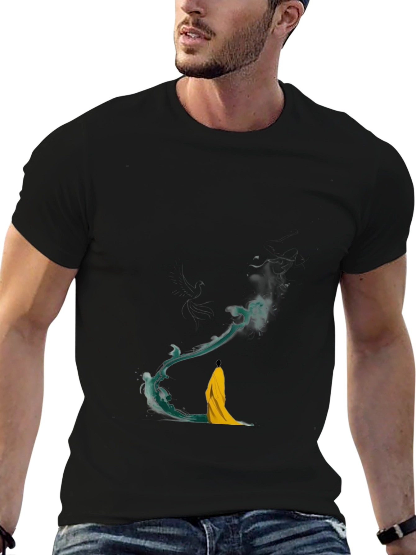 Artistic Black T-Shirt with Abstract Water Design
