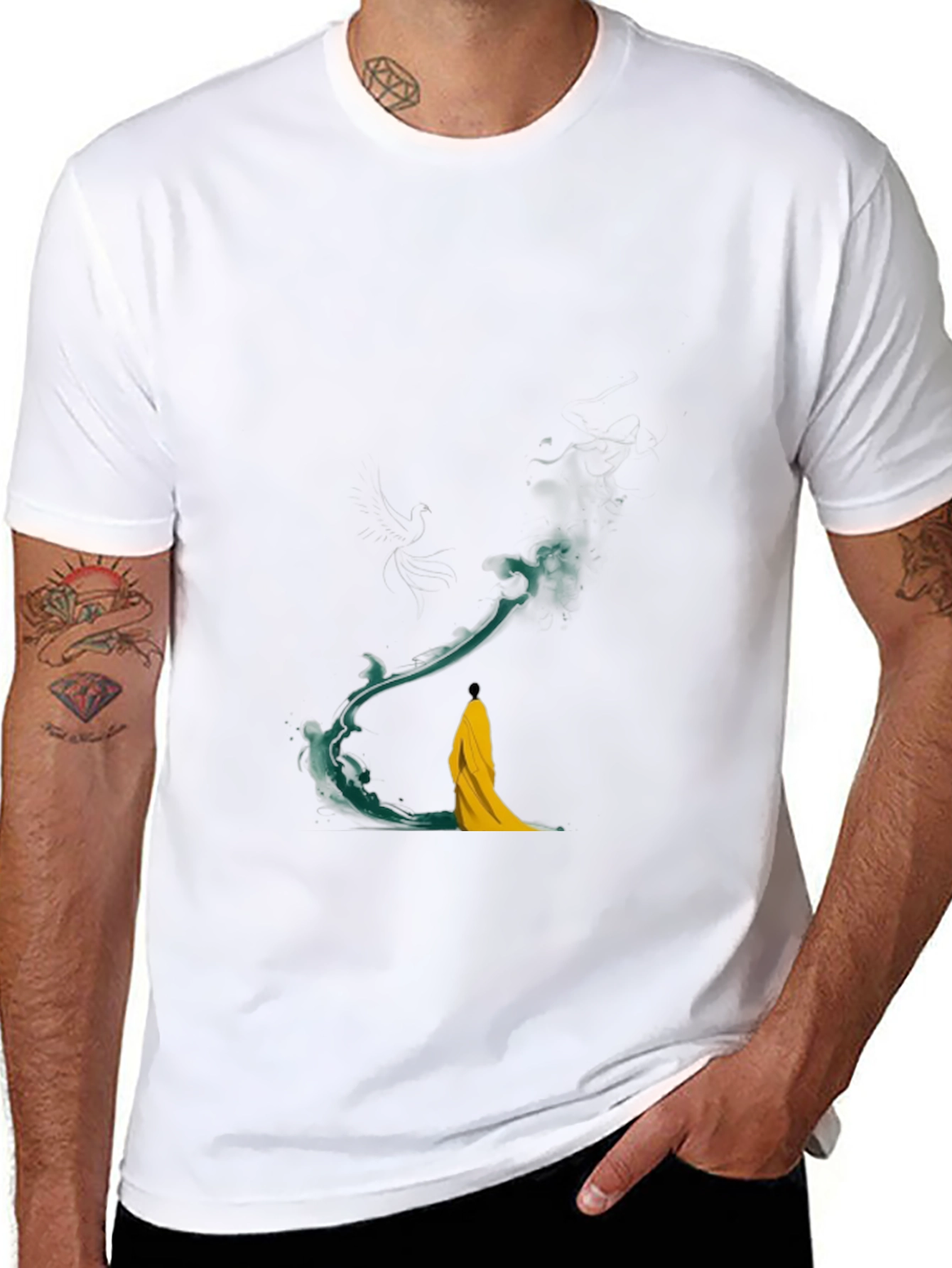 Artistic Black T-Shirt with Abstract Water Design