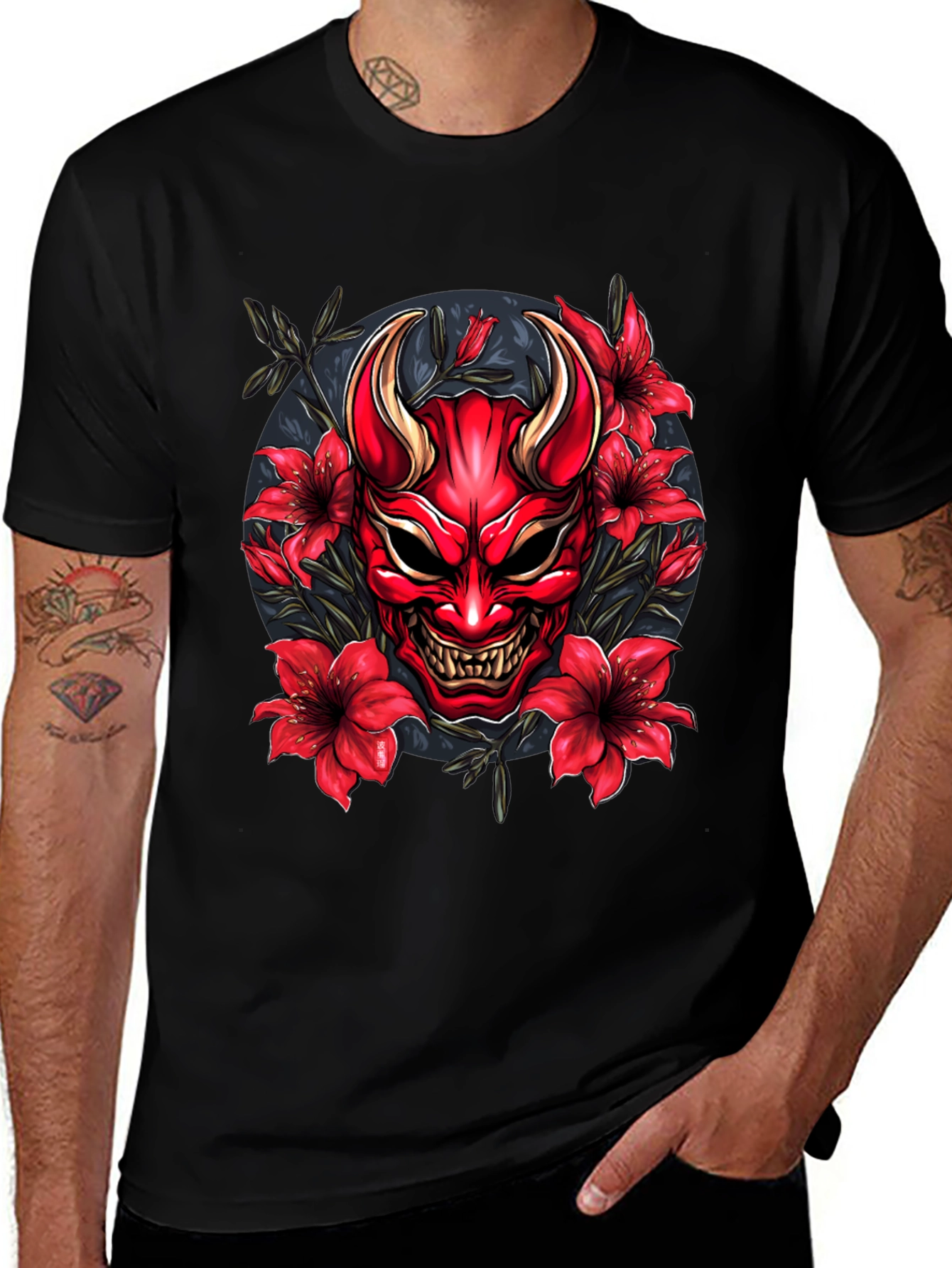 Hannya Mask Floral Graphic Tee
