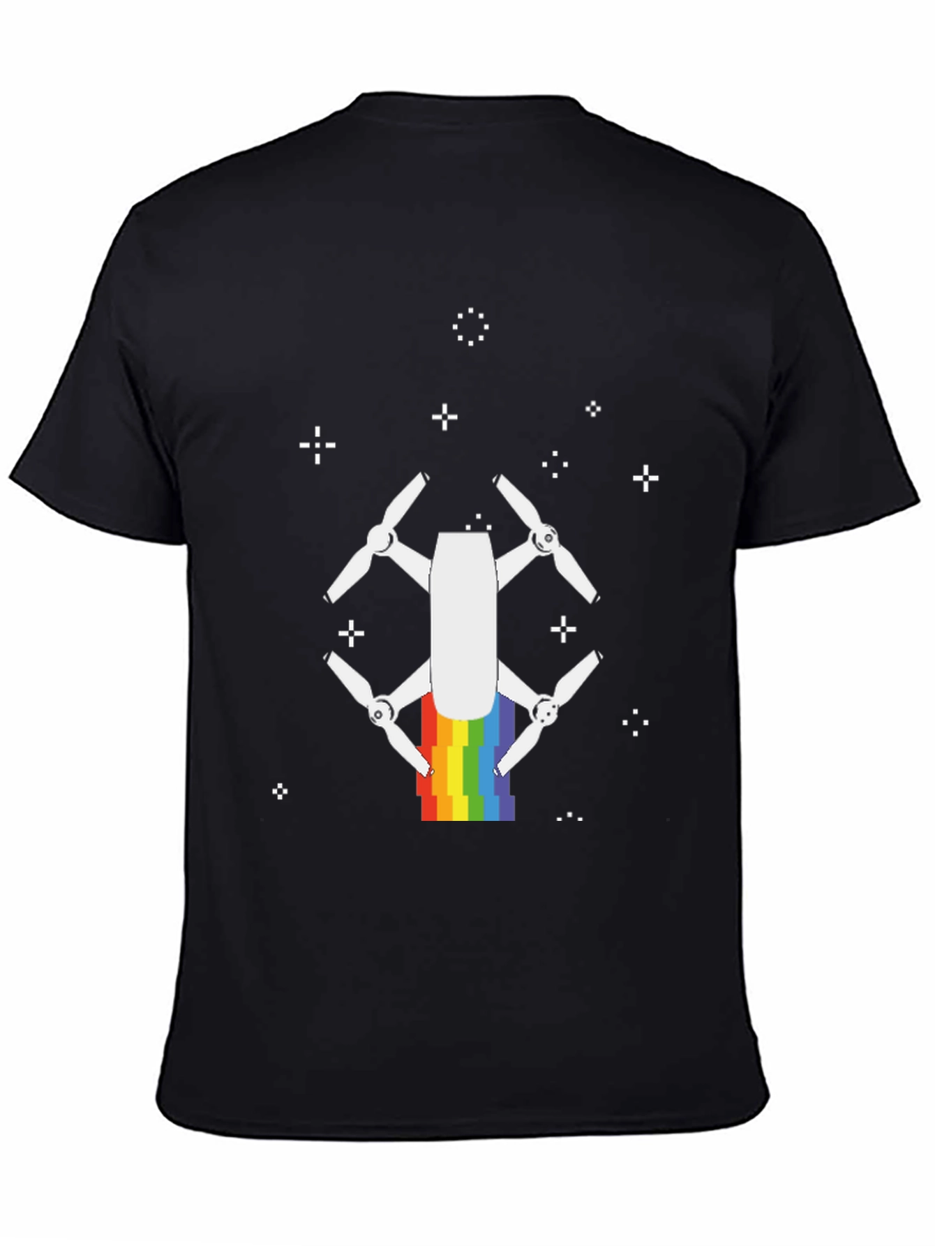 Rainbow Drone Graphic Tee - Black Cotton T-Shirt