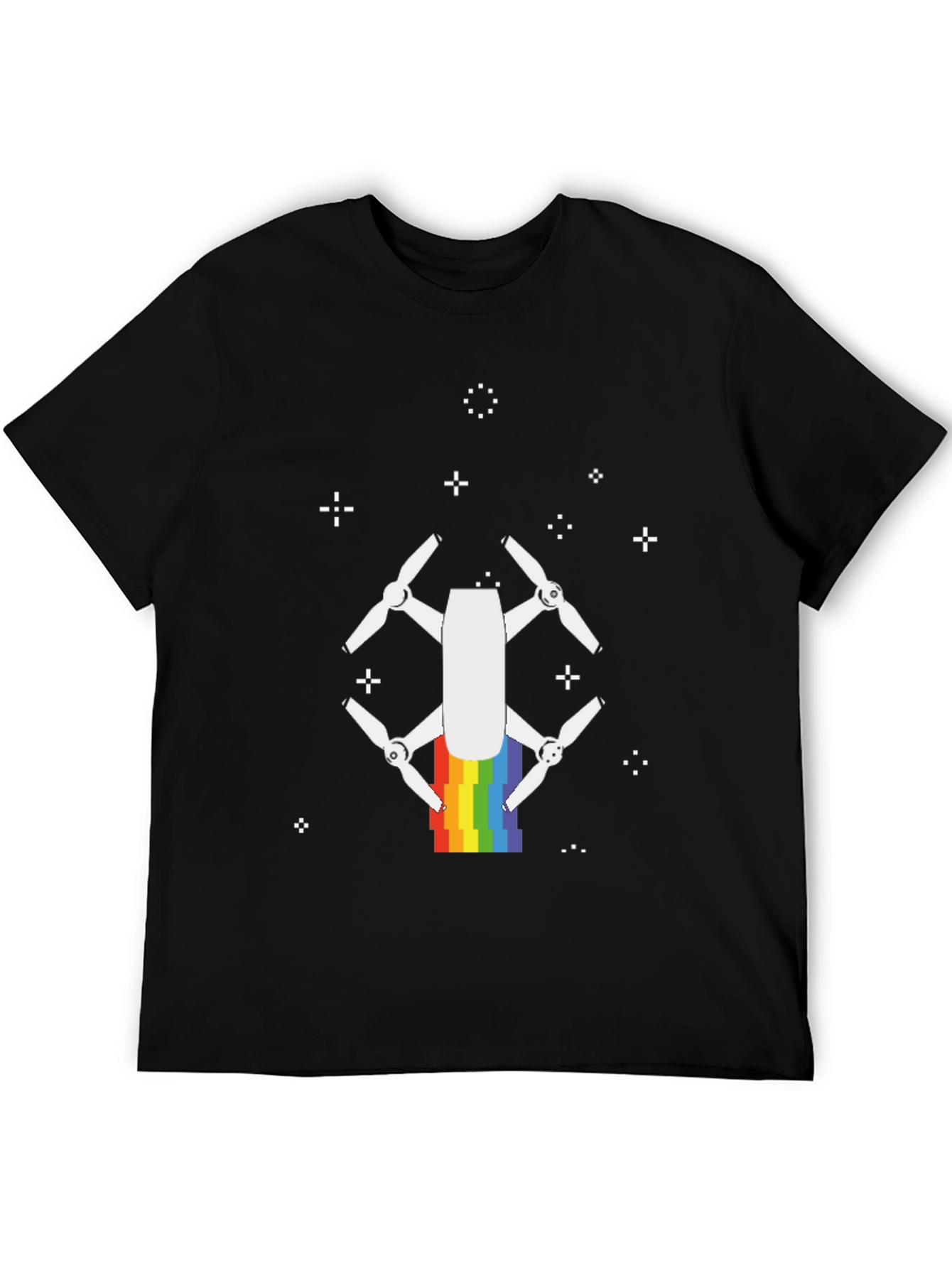 Rainbow Drone Graphic Tee - Black Cotton T-Shirt