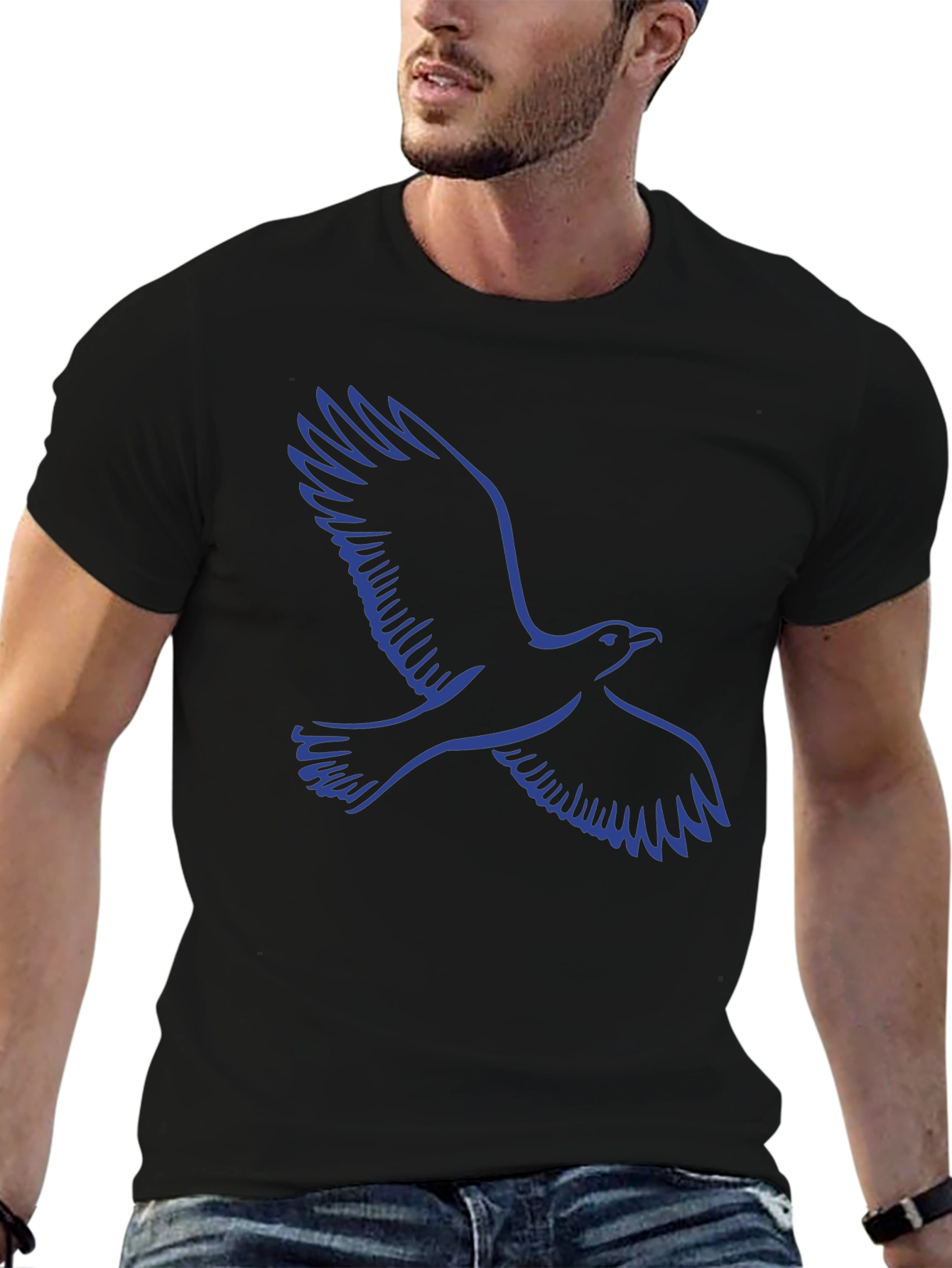 Black T-Shirt with Blue Eagle Graphic
