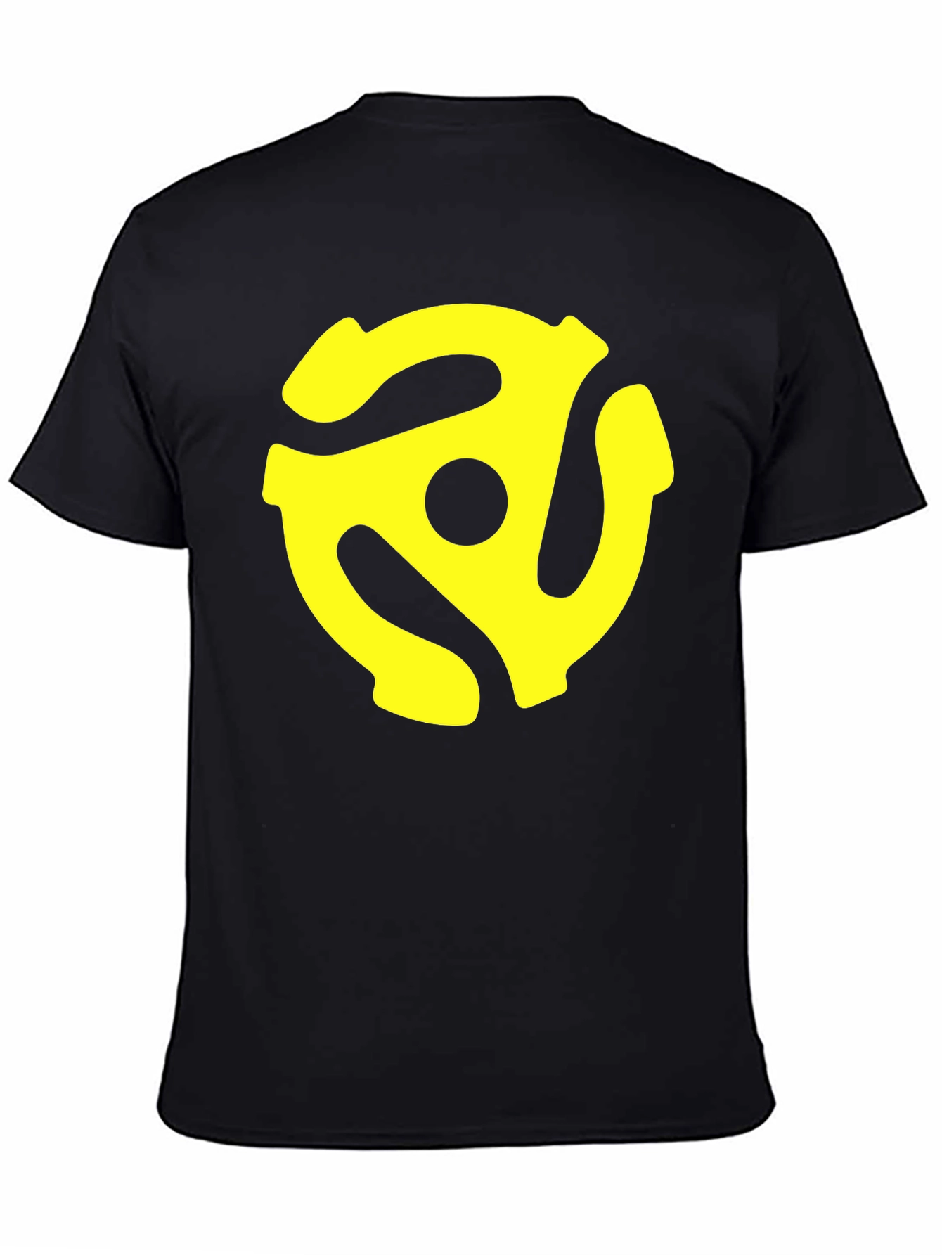 Black T-Shirt with Yellow 45 RPM Adapter Graphic