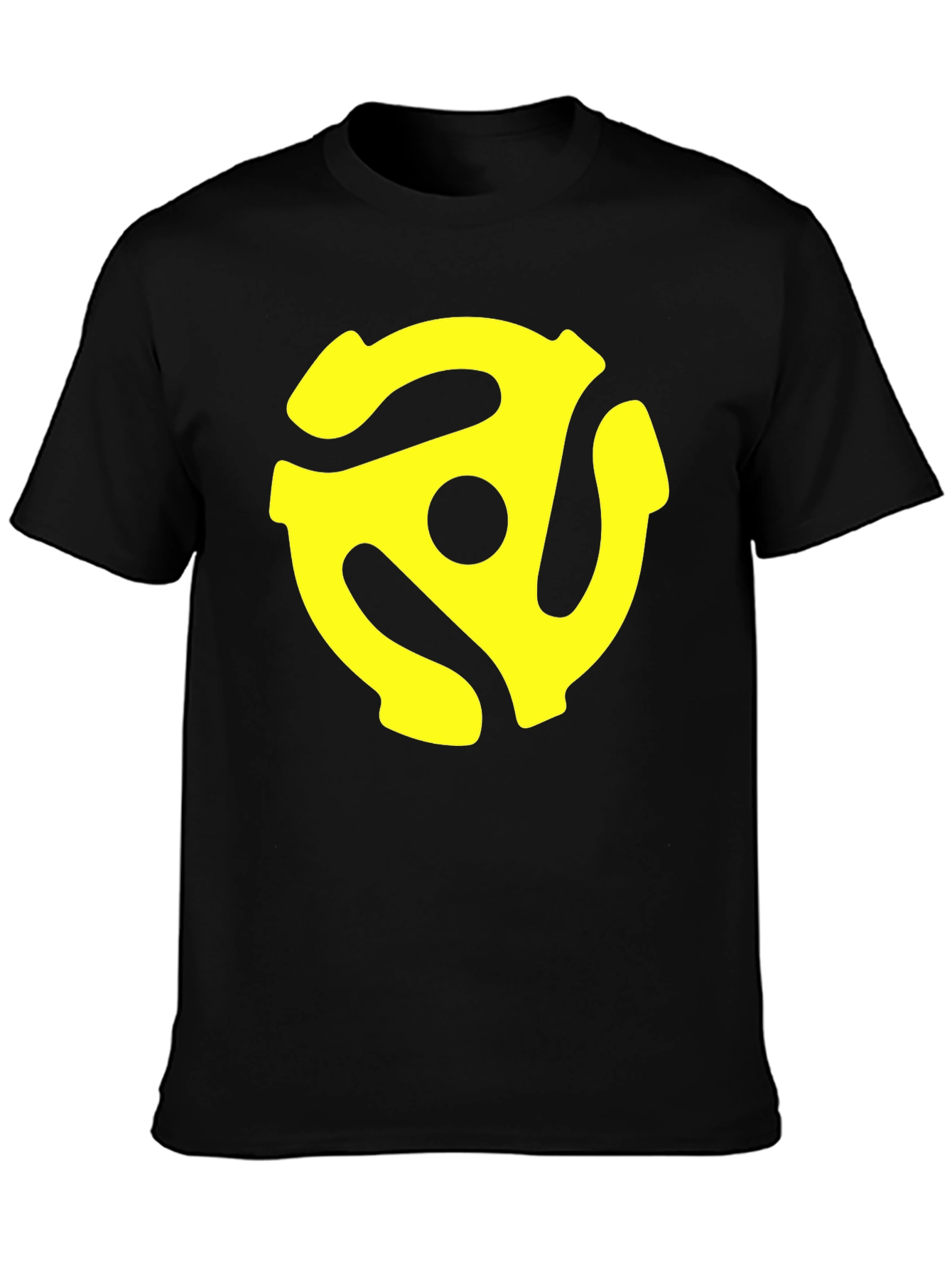Black T-Shirt with Yellow 45 RPM Adapter Graphic