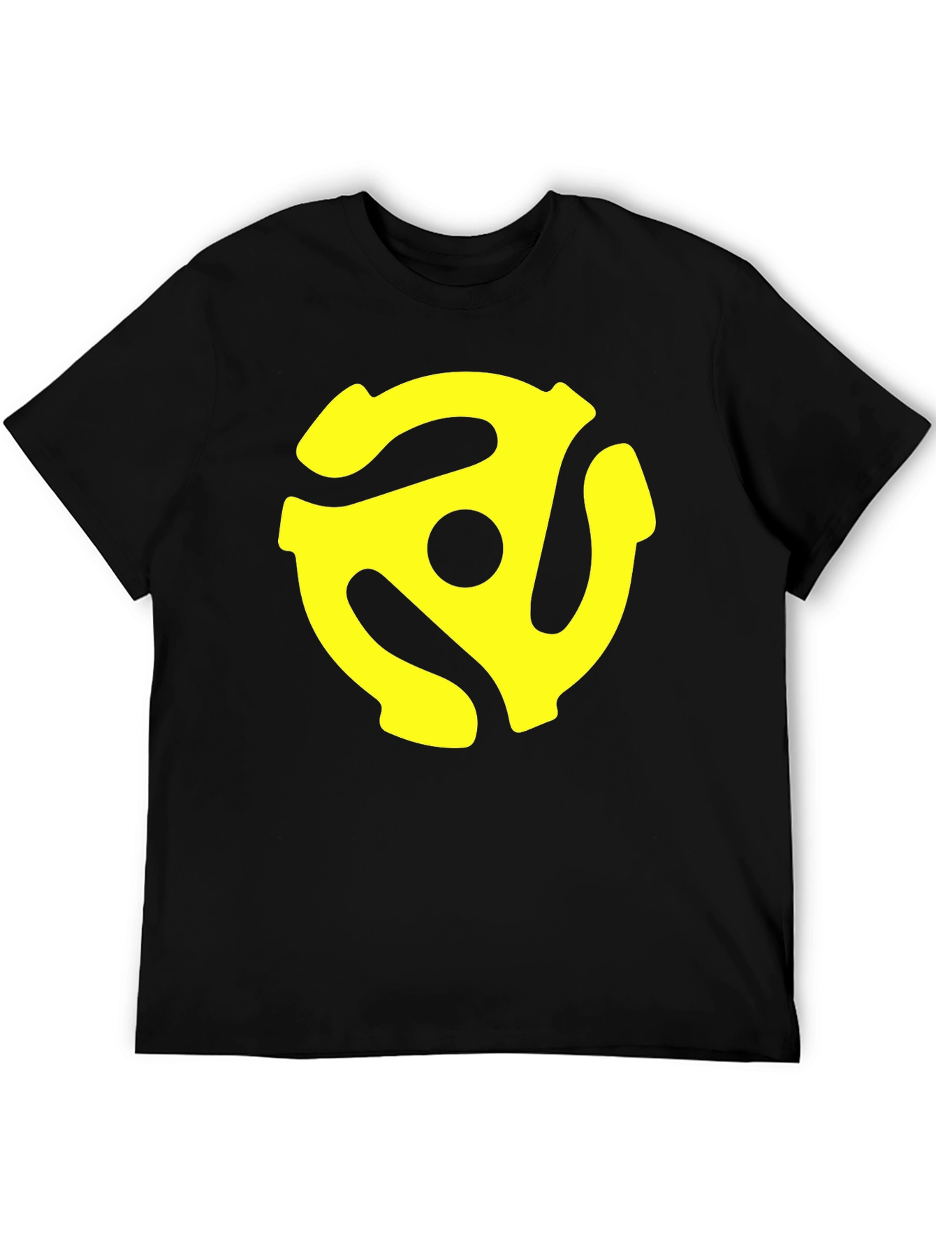 Black T-Shirt with Yellow 45 RPM Adapter Graphic