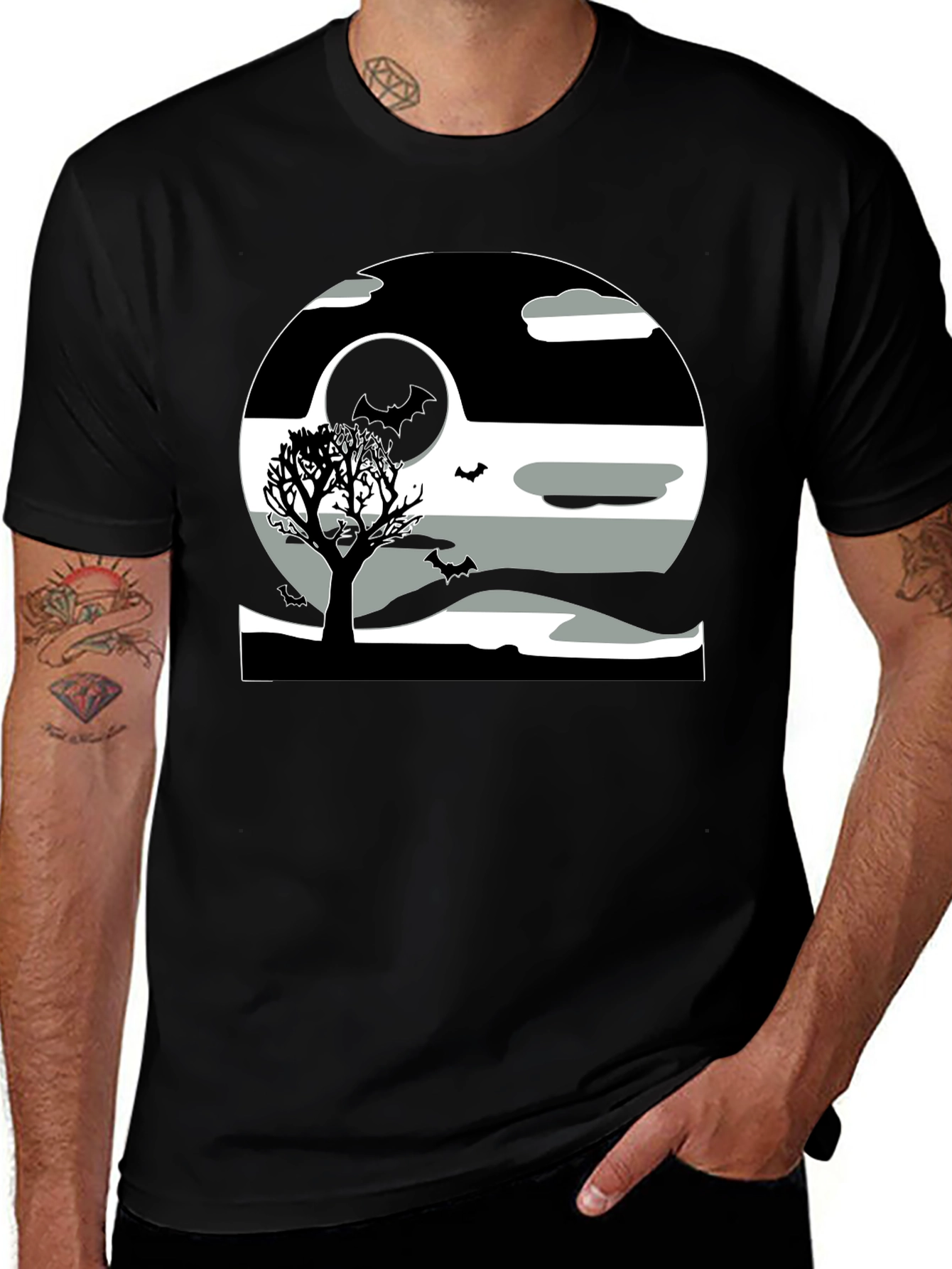 Halloween Scene Graphic Tee - Black