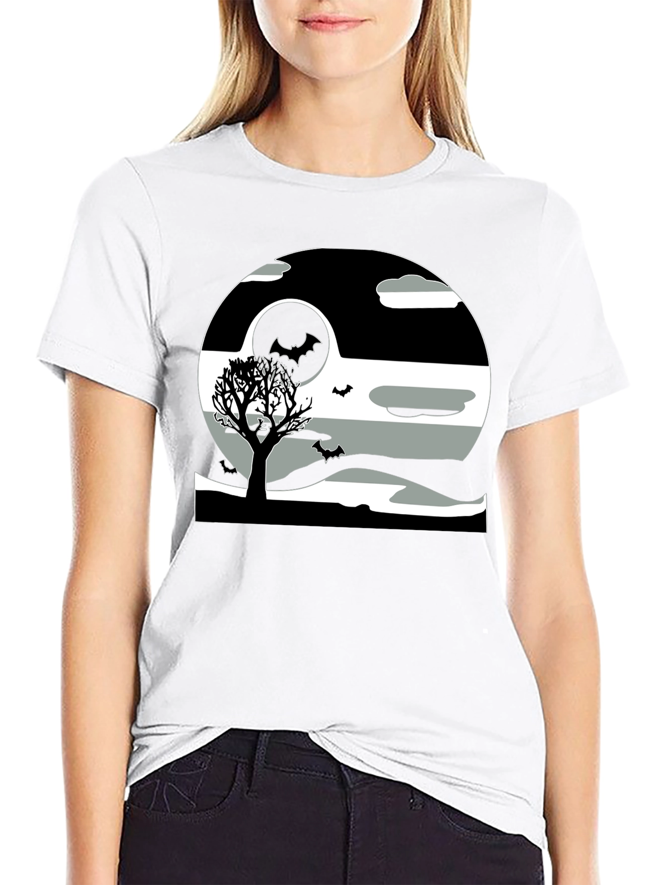 Halloween Scene Graphic Tee - Black