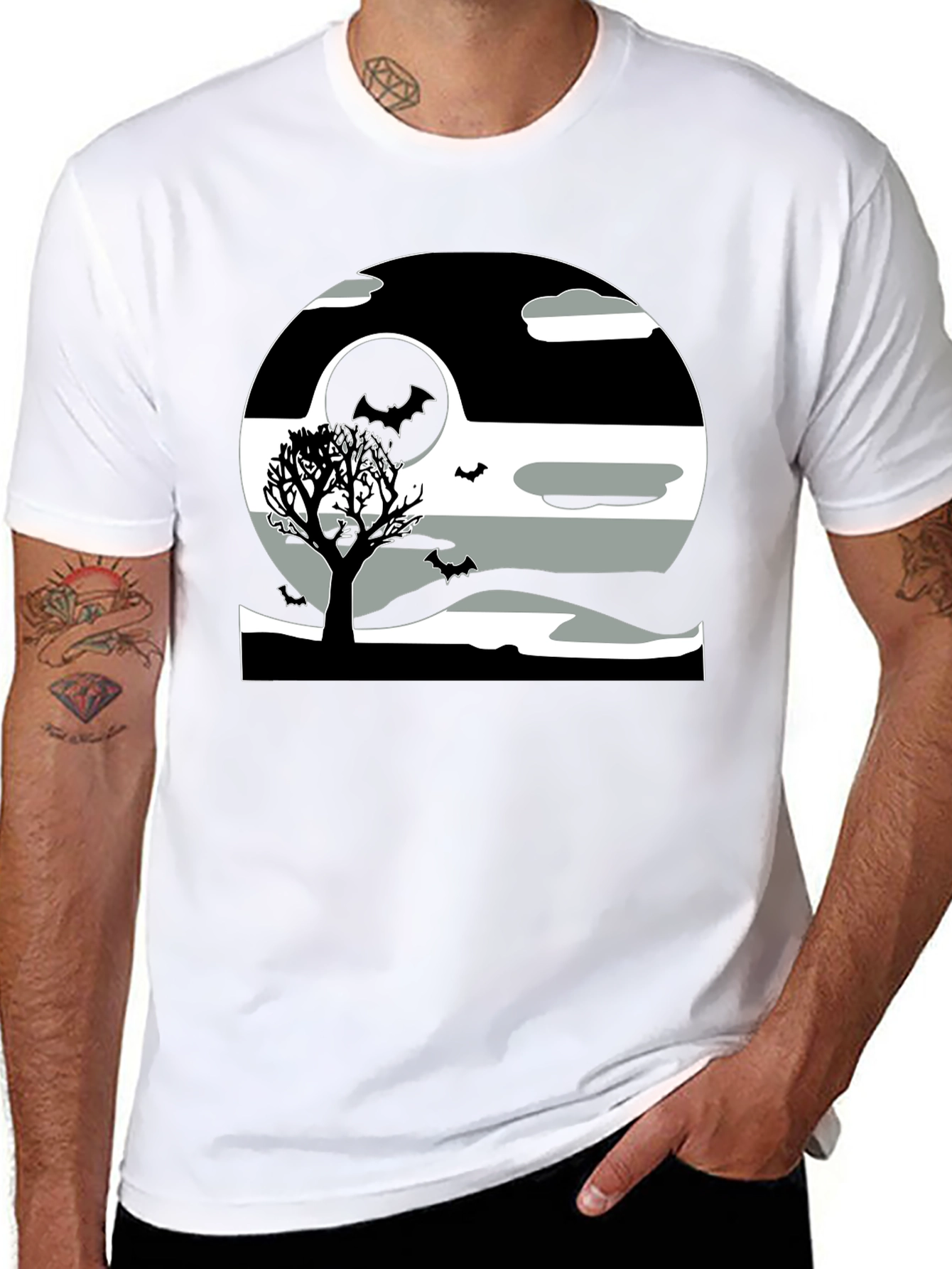 Halloween Scene Graphic Tee - Black